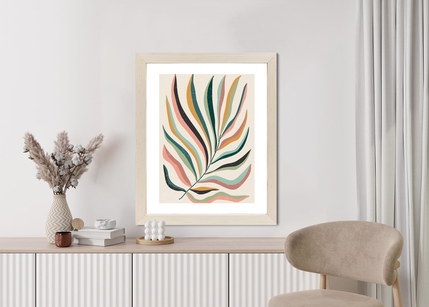 Poster Mehrfarbiges Matisse-Blatt Rahmen Holz Mit Passepartout Farbe Natürlich