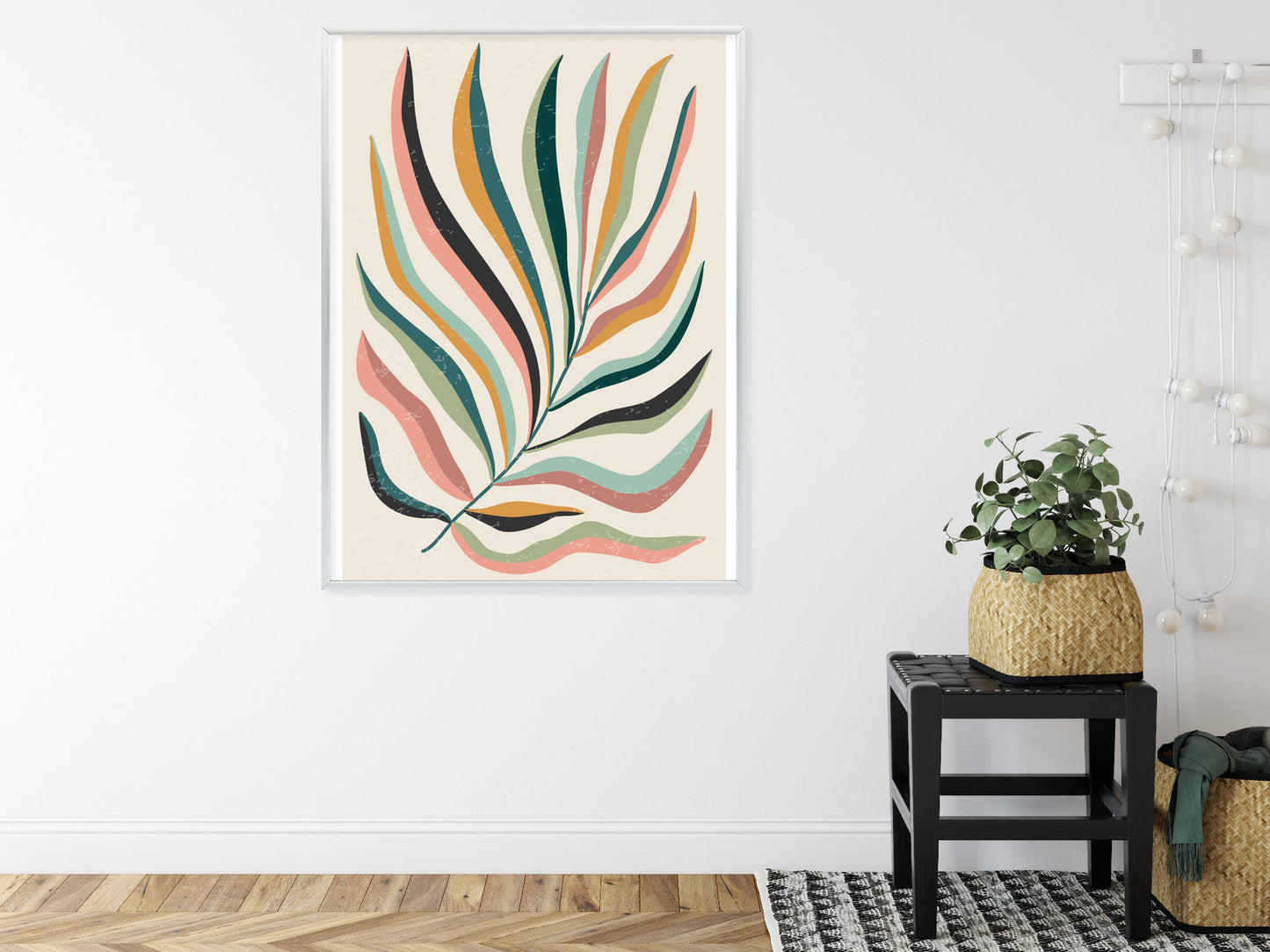 Poster Mehrfarbiges Matisse-Blatt Rahmen Holz Mit Passepartout Farbe Natürlich