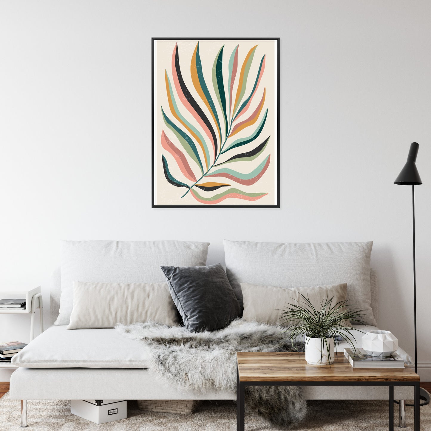Poster Mehrfarbiges Matisse-Blatt Rahmen Holz Mit Passepartout Farbe Natürlich