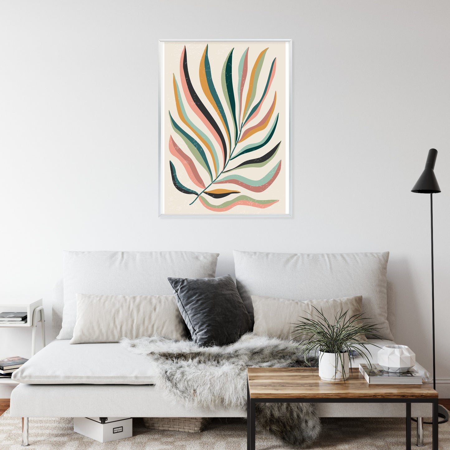 Poster Mehrfarbiges Matisse-Blatt Rahmen Holz Mit Passepartout Farbe Natürlich
