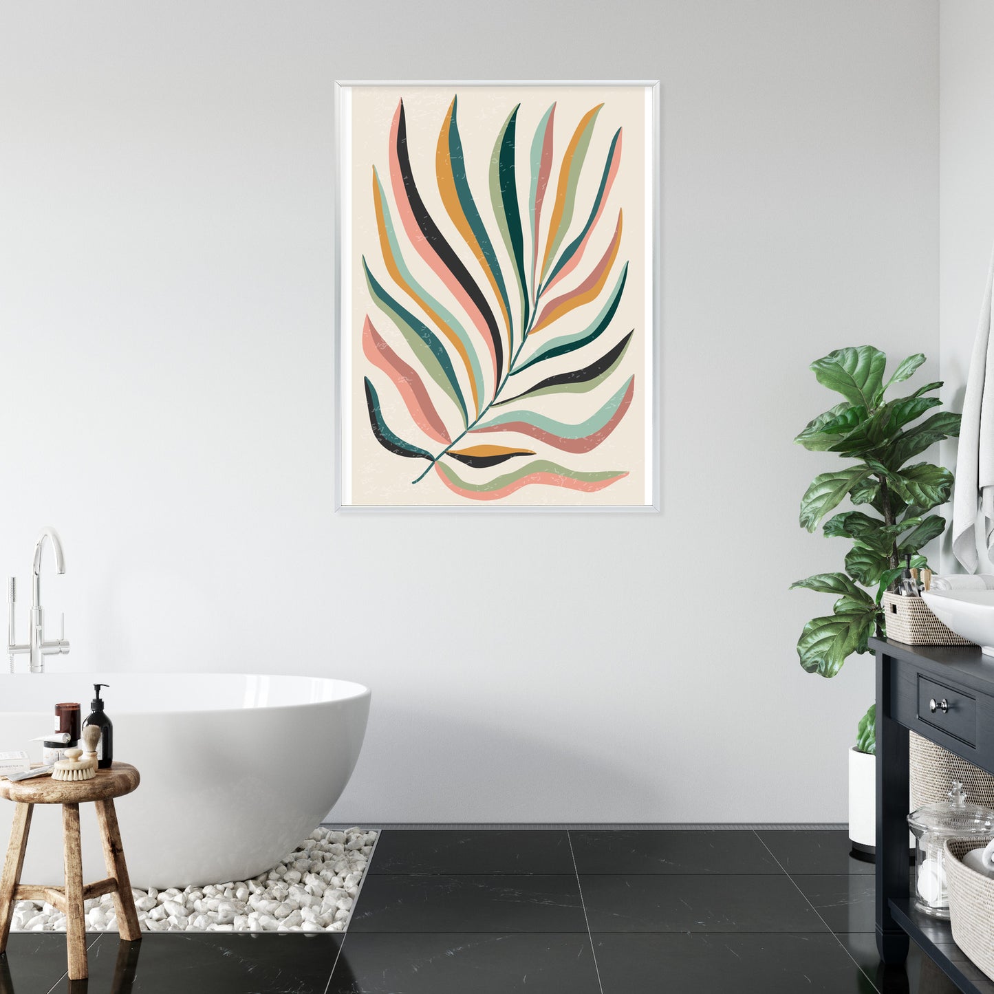 Poster Mehrfarbiges Matisse-Blatt Rahmen Holz Mit Passepartout Farbe Natürlich