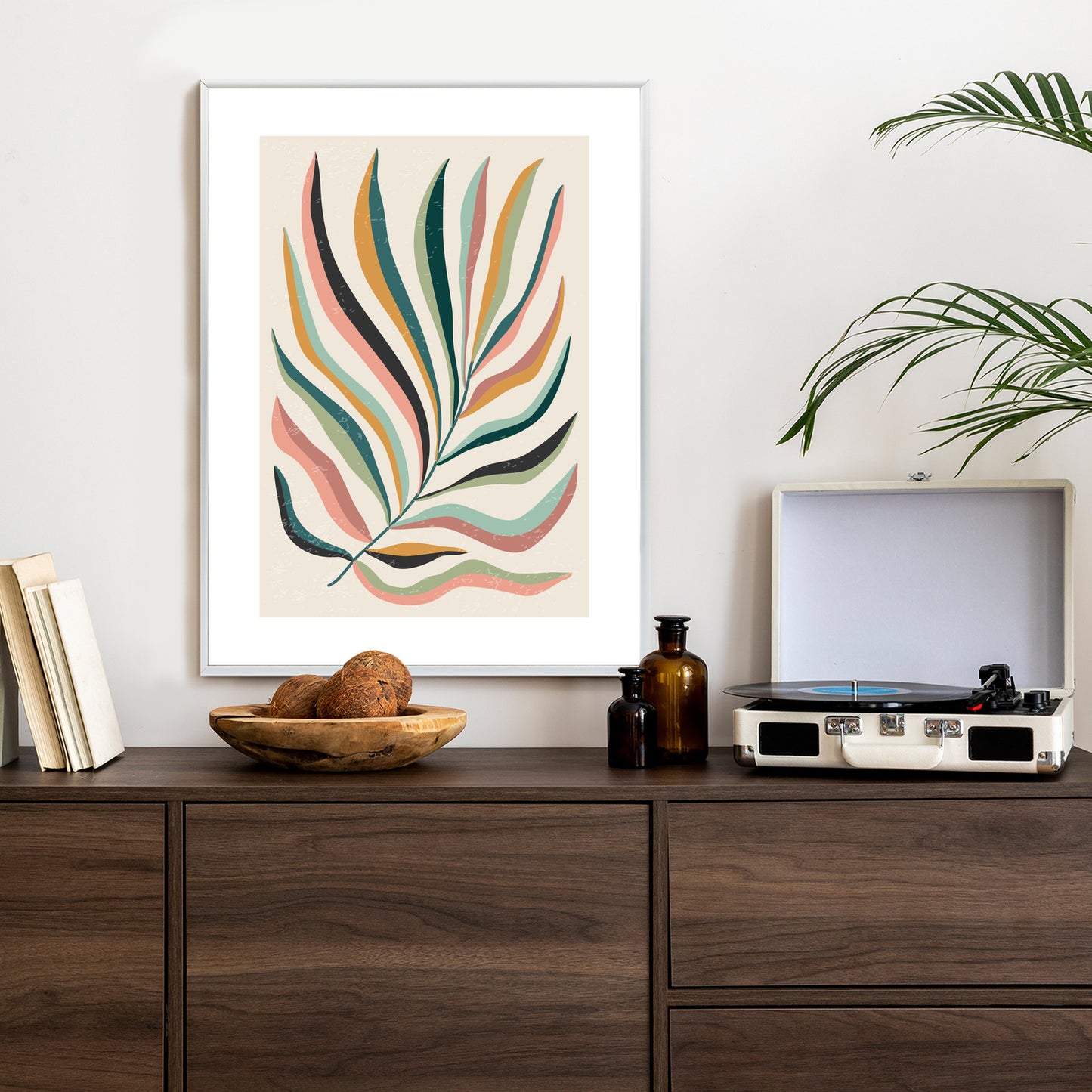 Poster Mehrfarbiges Matisse-Blatt Rahmen Holz Mit Passepartout Farbe Natürlich