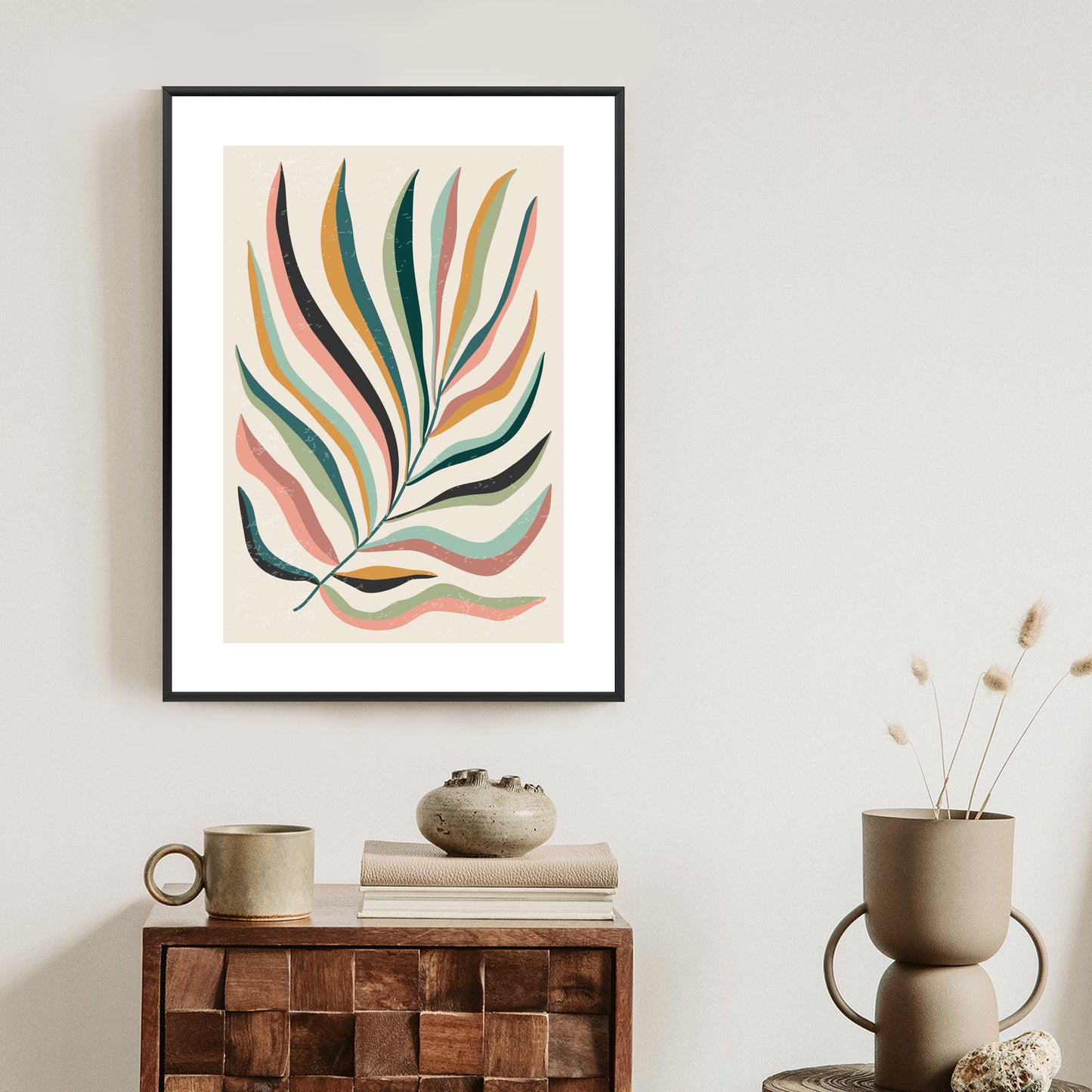 Poster Mehrfarbiges Matisse-Blatt Rahmen Holz Mit Passepartout Farbe Natürlich