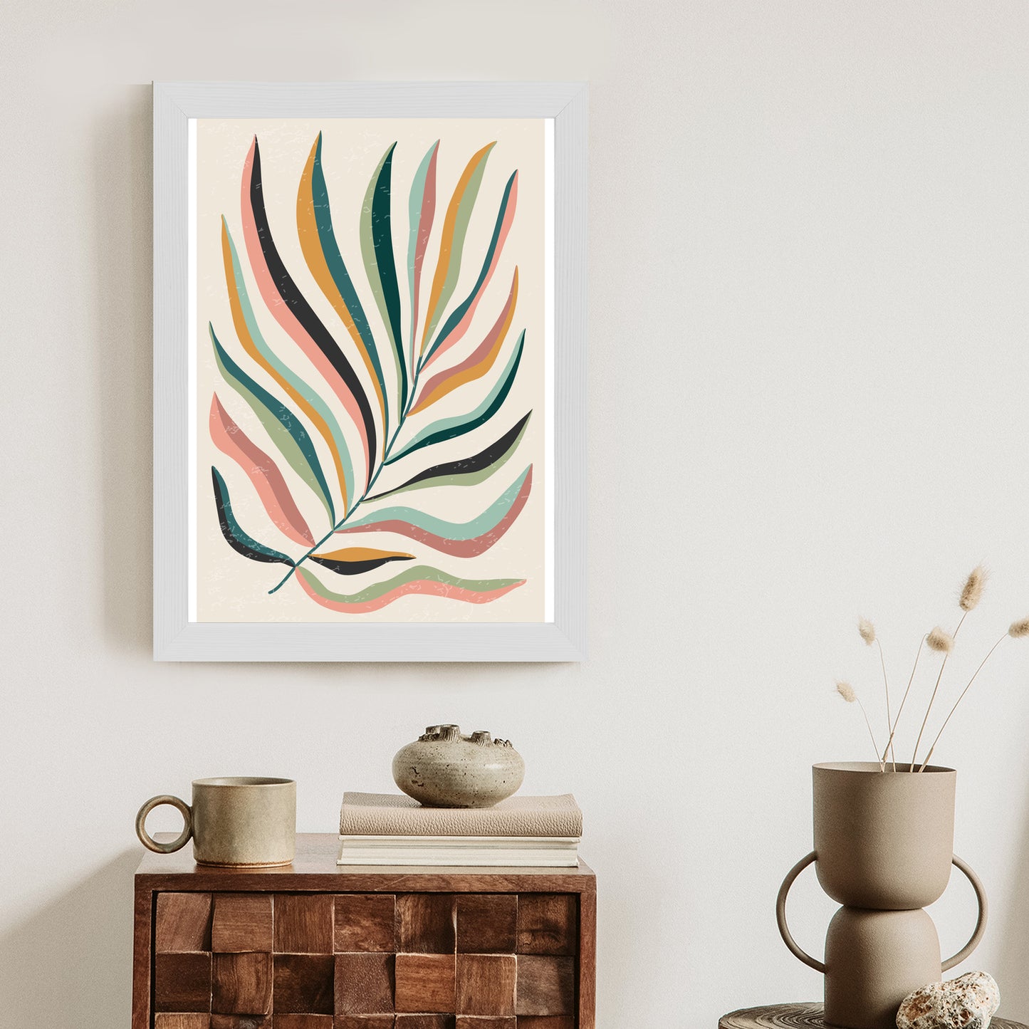 Poster Mehrfarbiges Matisse-Blatt Rahmen Holz Mit Passepartout Farbe Natürlich