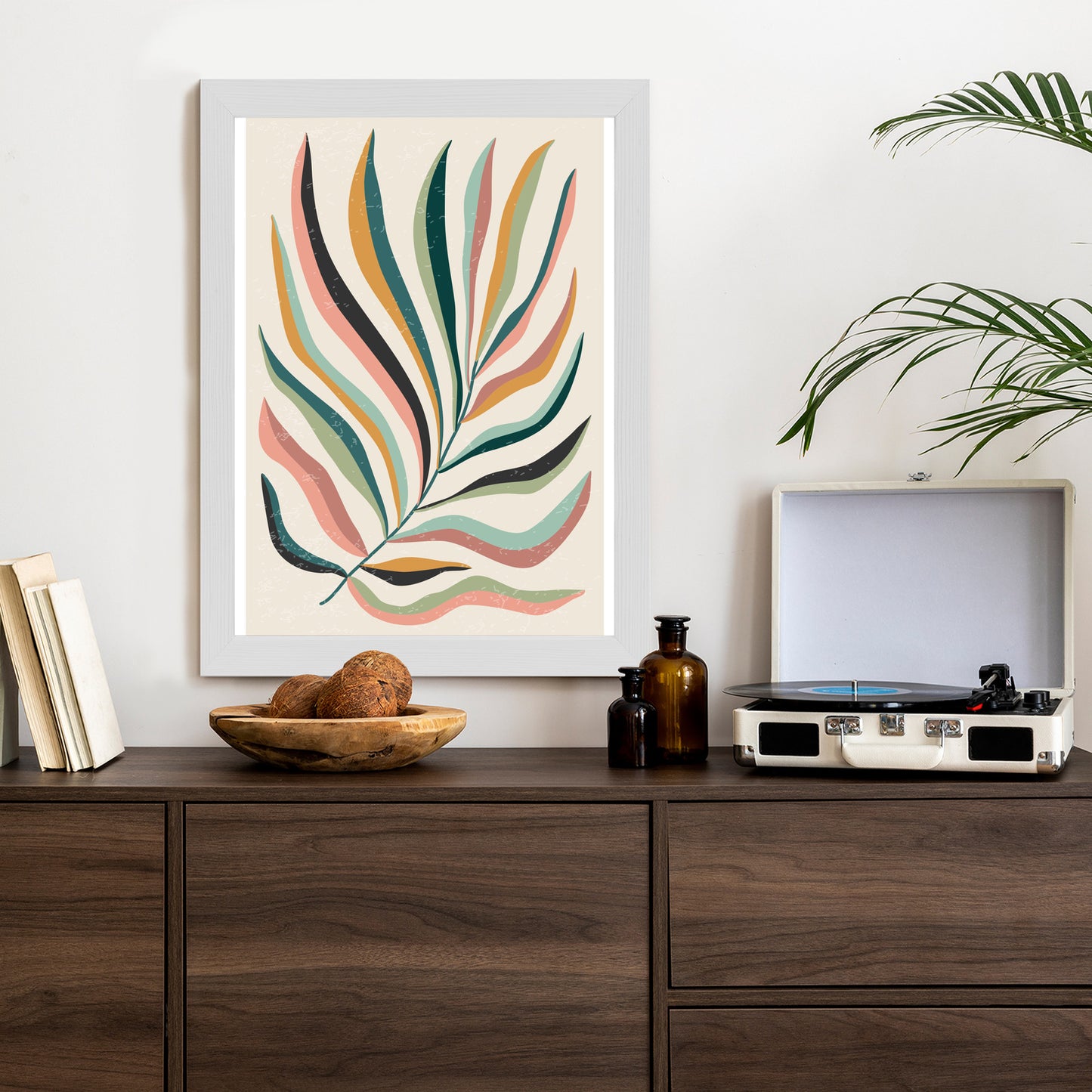 Poster Mehrfarbiges Matisse-Blatt Rahmen Holz Mit Passepartout Farbe Natürlich