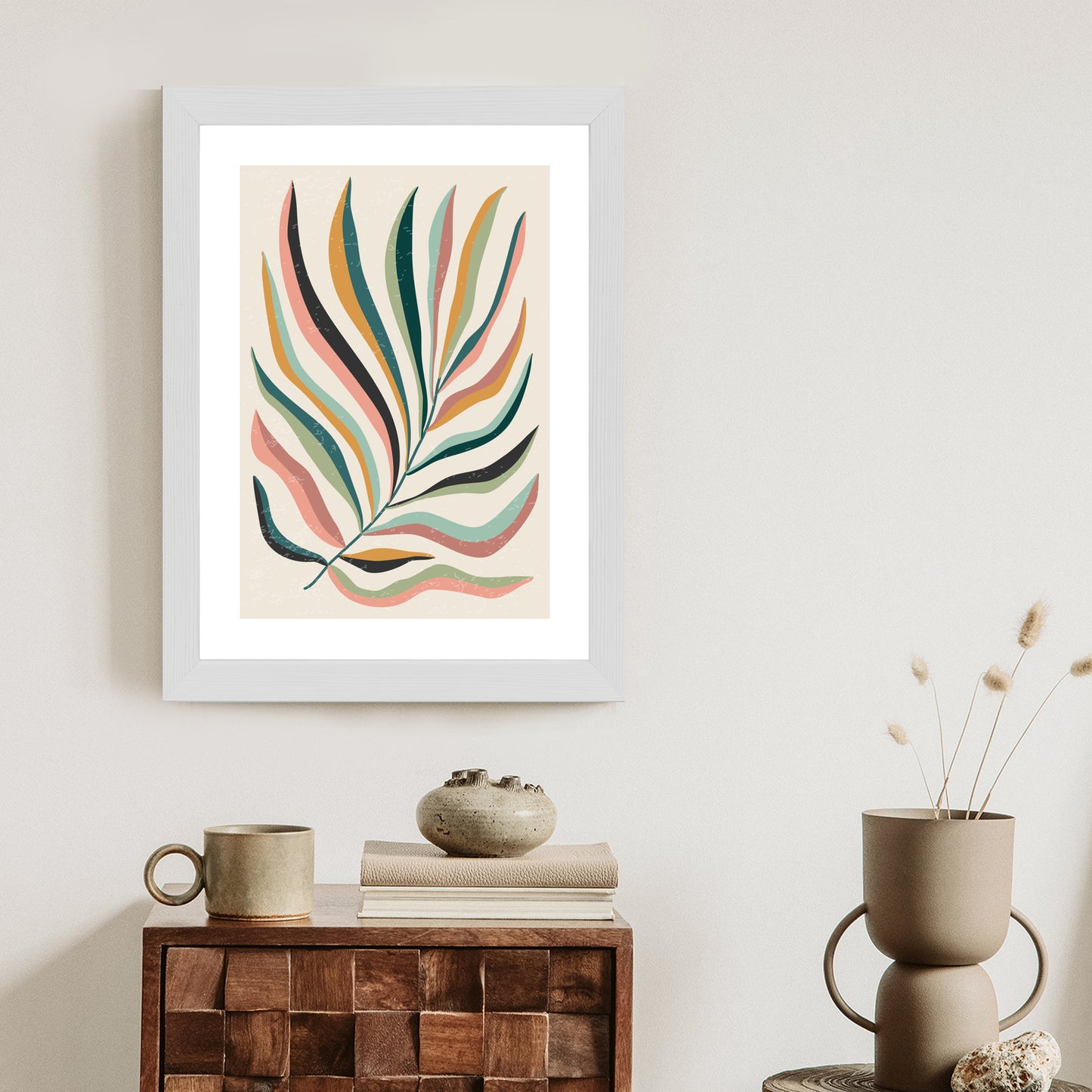Poster Mehrfarbiges Matisse-Blatt Rahmen Holz Mit Passepartout Farbe Natürlich