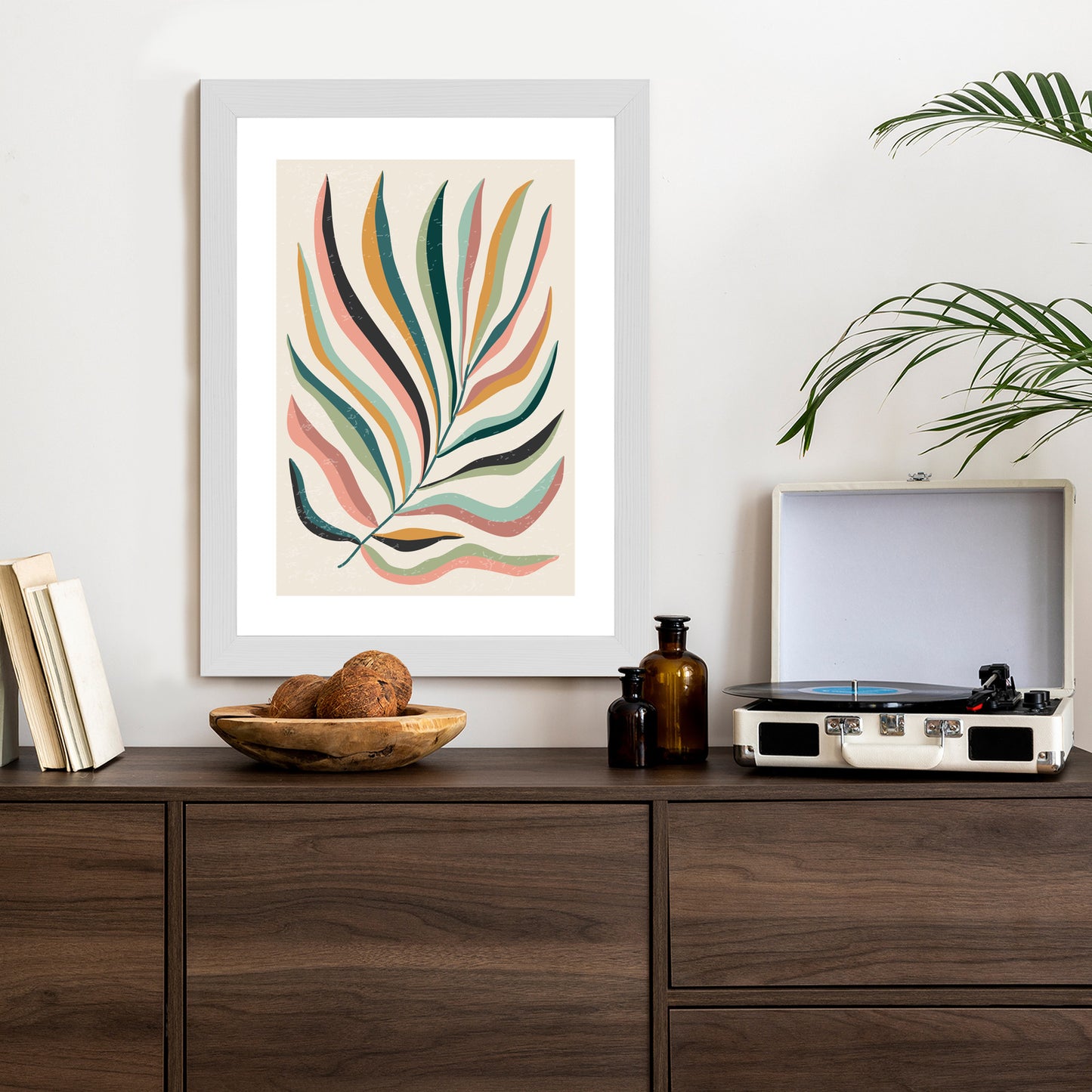 Poster Mehrfarbiges Matisse-Blatt Rahmen Holz Mit Passepartout Farbe Natürlich