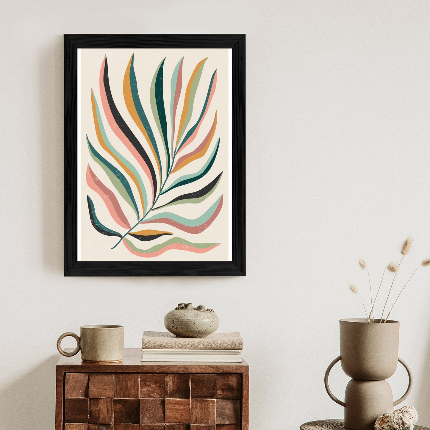 Poster Mehrfarbiges Matisse-Blatt Rahmen Holz Mit Passepartout Farbe Natürlich