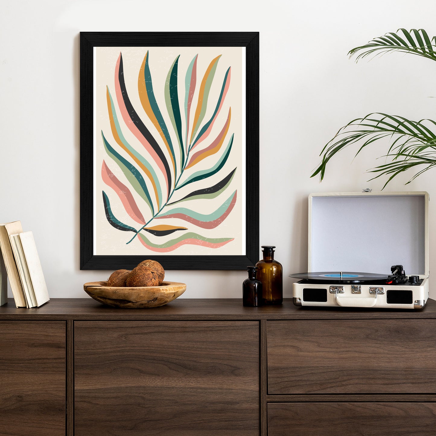 Poster Mehrfarbiges Matisse-Blatt Rahmen Holz Mit Passepartout Farbe Natürlich