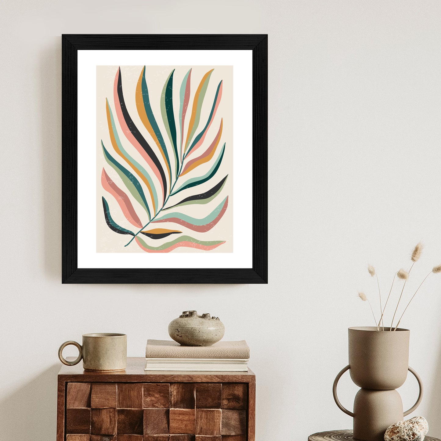 Poster Mehrfarbiges Matisse-Blatt Rahmen Holz Mit Passepartout Farbe Natürlich
