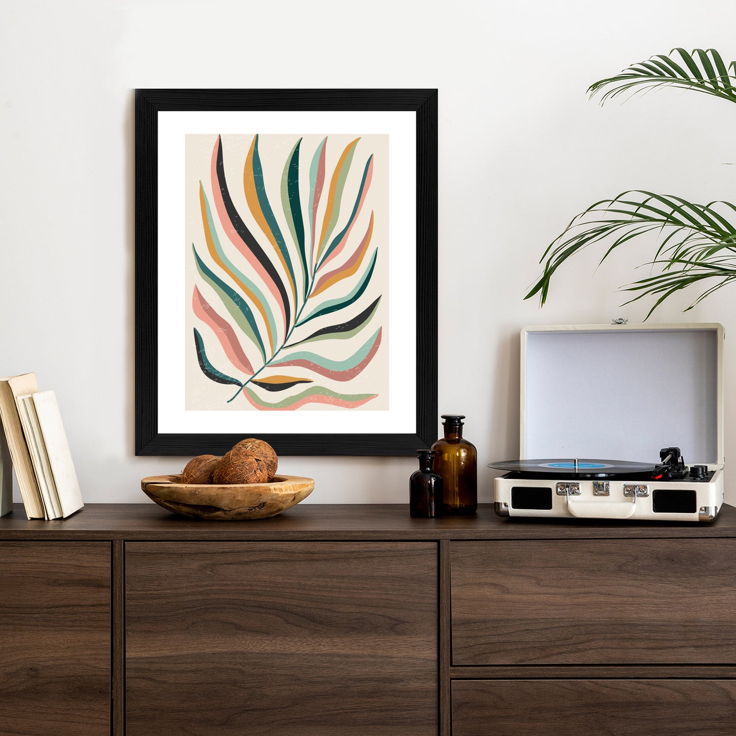 Poster Mehrfarbiges Matisse-Blatt Rahmen Holz Mit Passepartout Farbe Natürlich