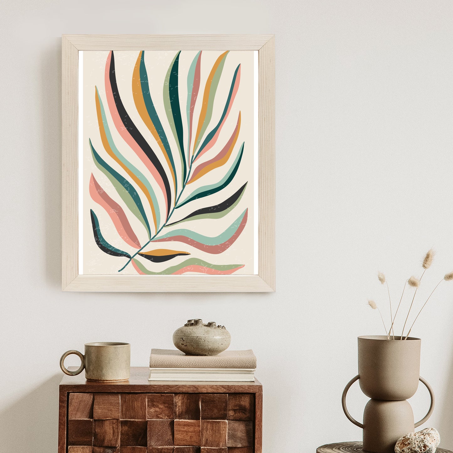 Poster Mehrfarbiges Matisse-Blatt Rahmen Holz Mit Passepartout Farbe Natürlich