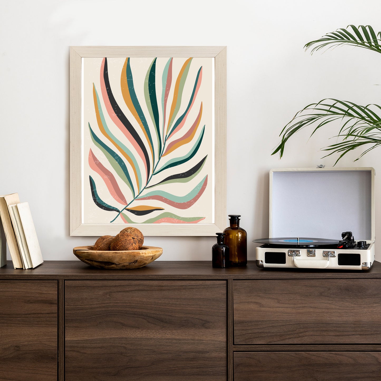 Poster Mehrfarbiges Matisse-Blatt Rahmen Holz Mit Passepartout Farbe Natürlich
