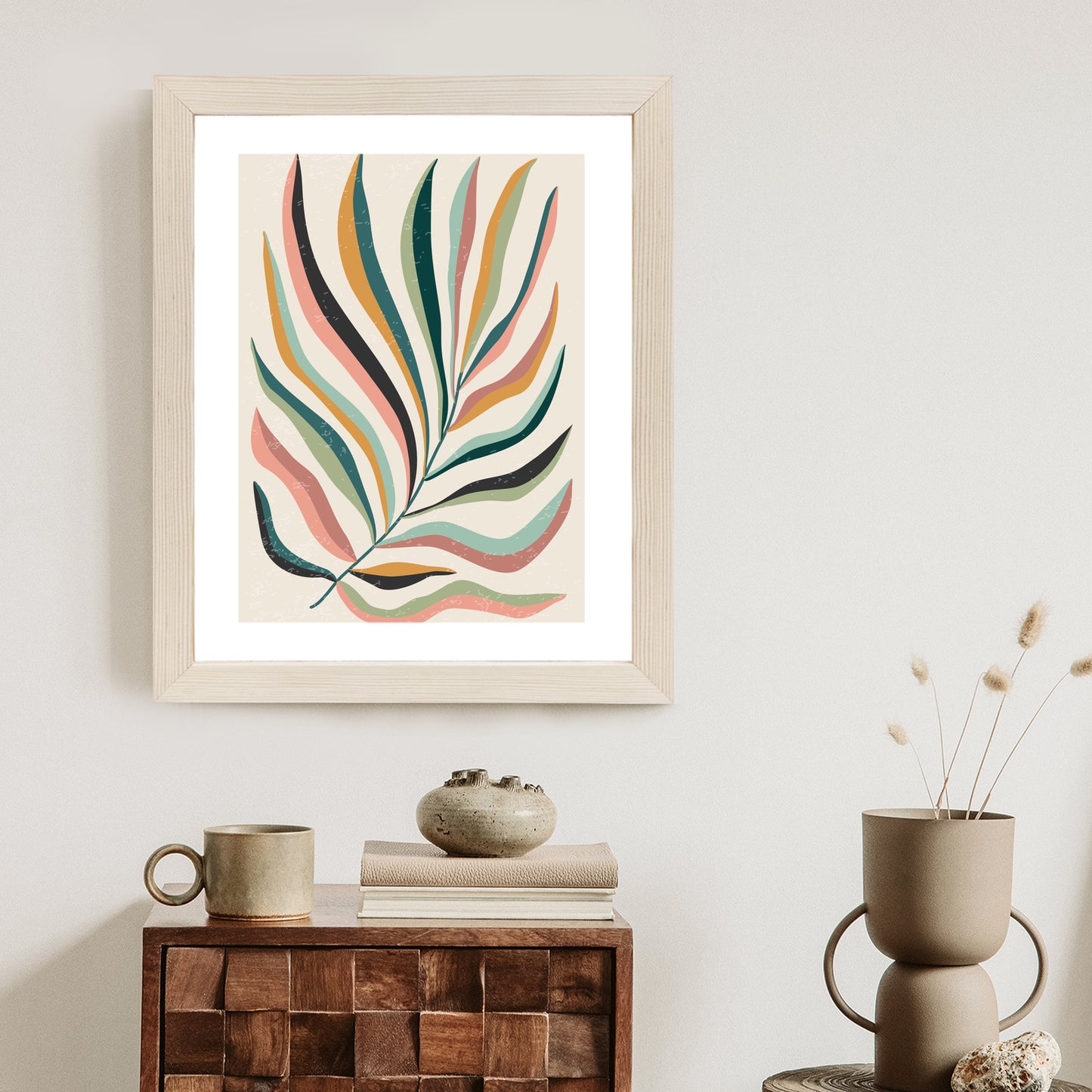 Poster Mehrfarbiges Matisse-Blatt Rahmen Holz Mit Passepartout Farbe Natürlich