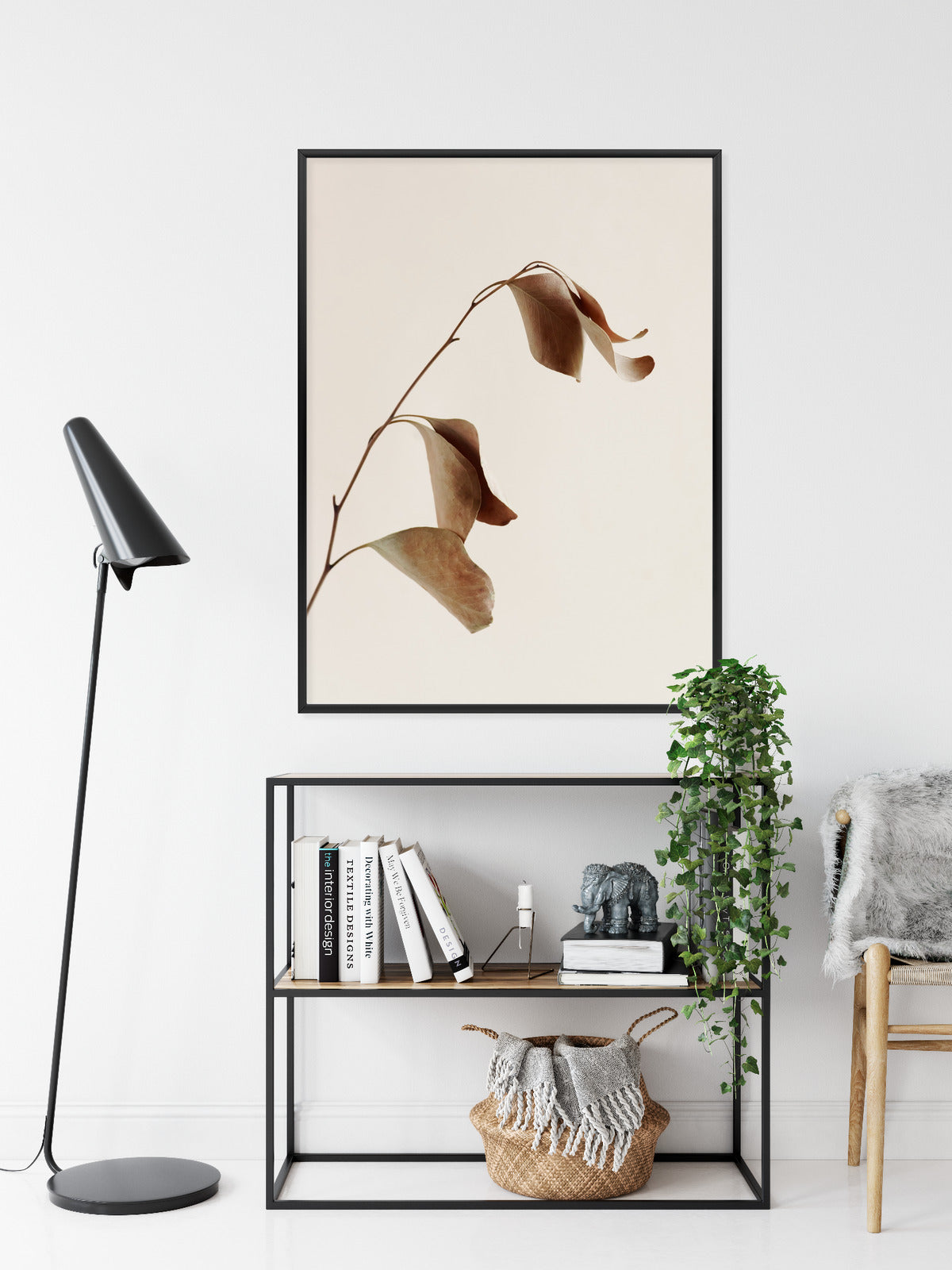 Poster Beiger Trockener Eukalyptus Rahmen Holz Mit Passepartout Farbe Natürlich