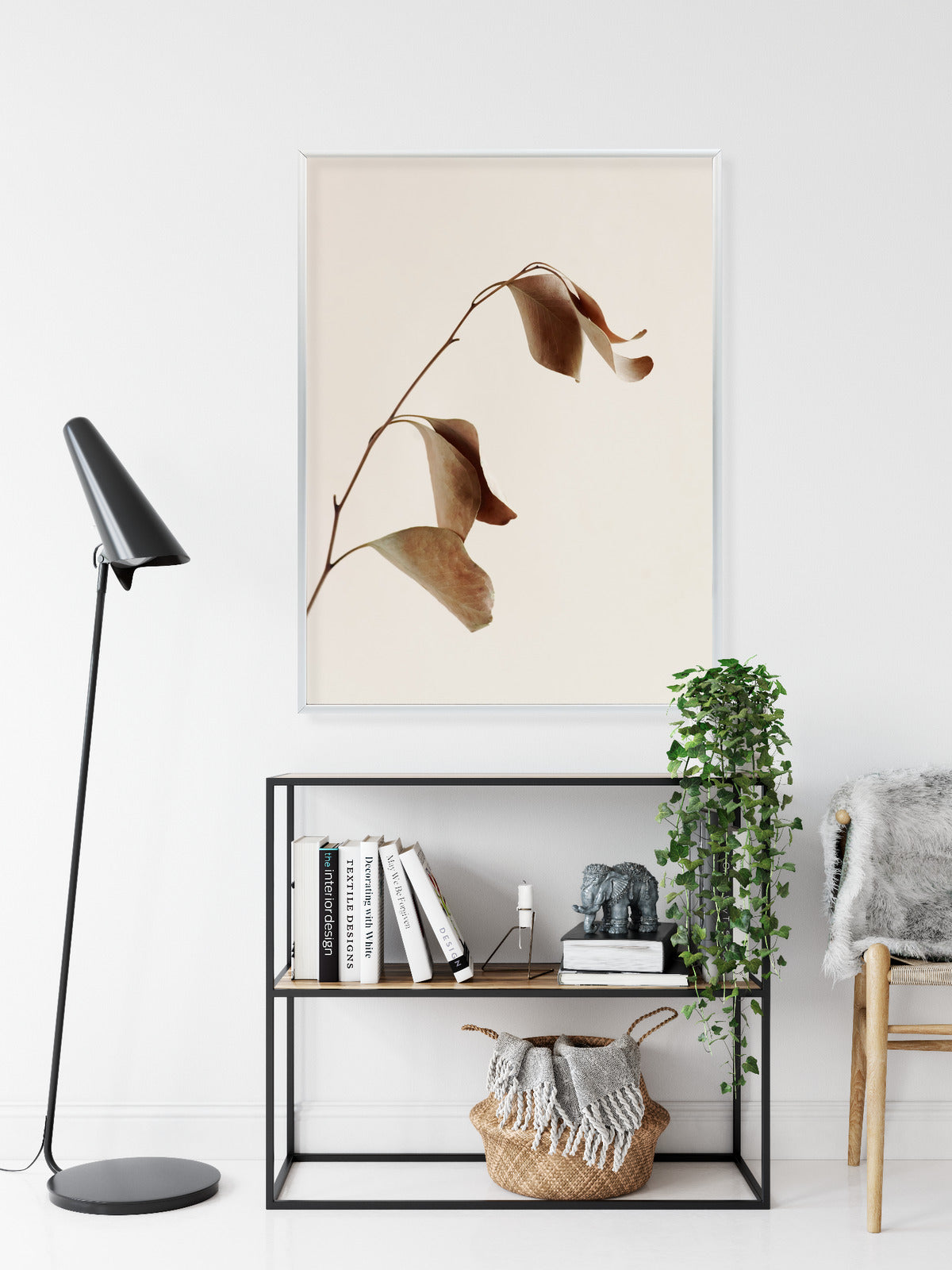 Poster Beiger Trockener Eukalyptus Rahmen Holz Mit Passepartout Farbe Natürlich