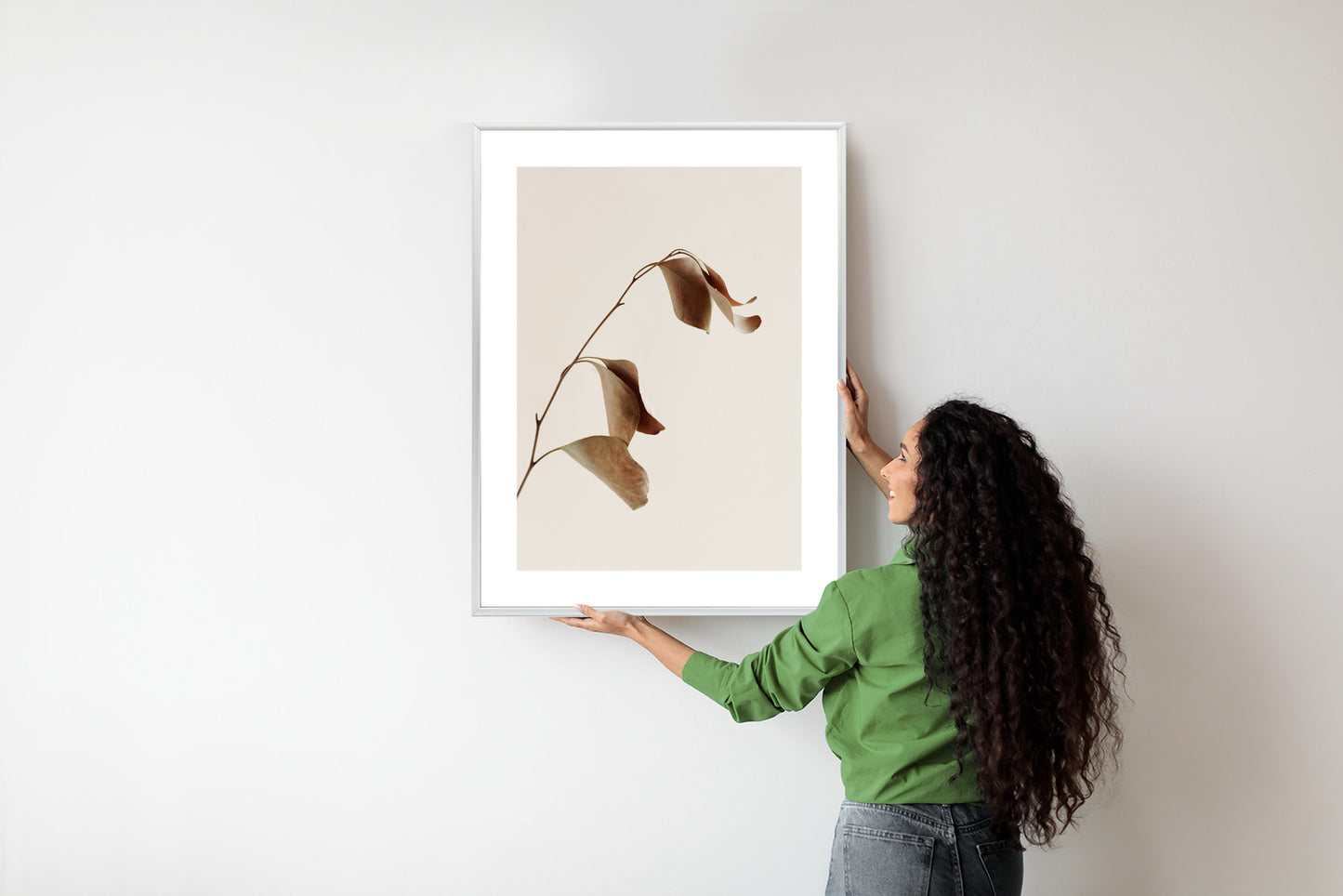 Poster Beiger Trockener Eukalyptus Rahmen Holz Mit Passepartout Farbe Natürlich