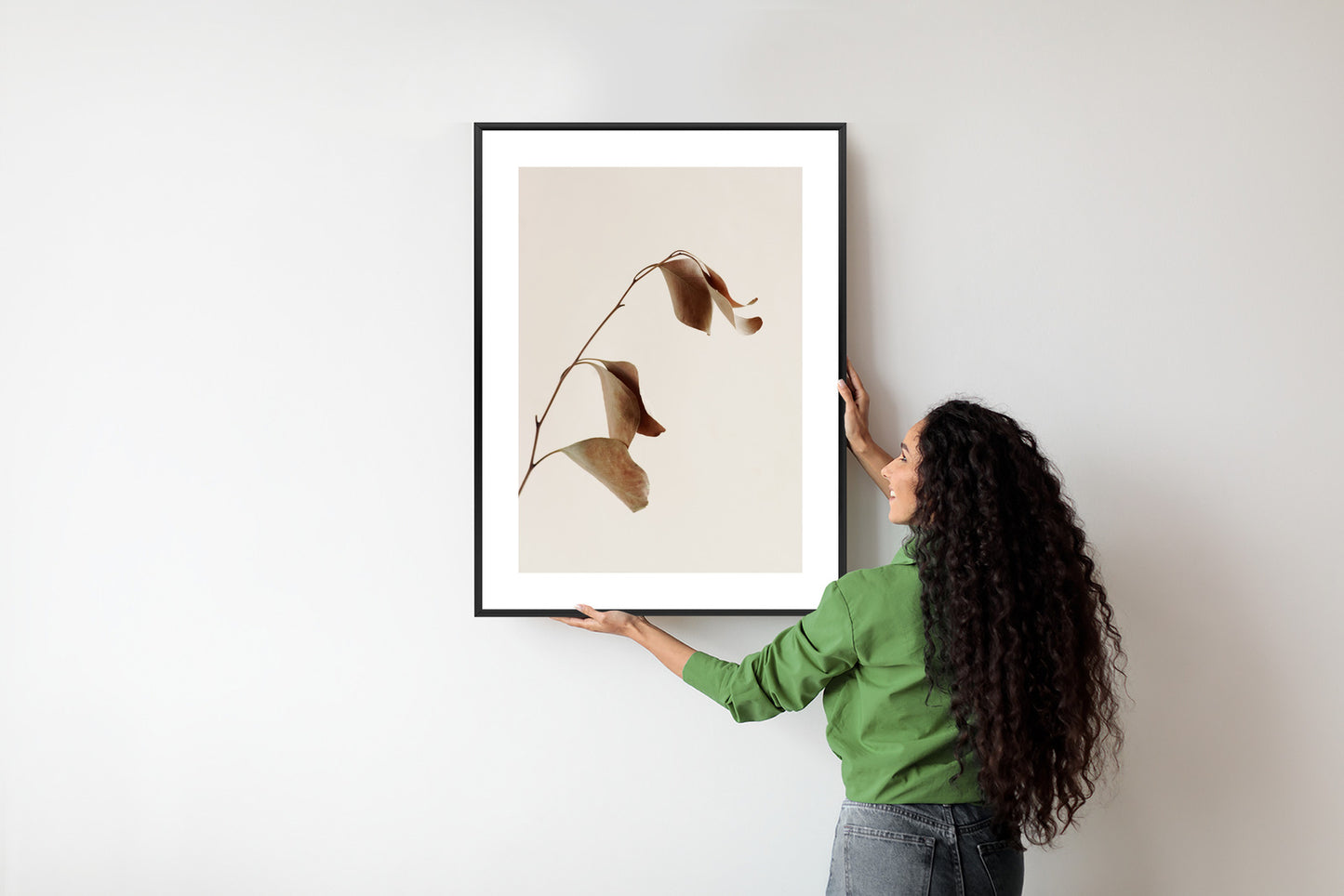Poster Beiger Trockener Eukalyptus Rahmen Holz Mit Passepartout Farbe Natürlich