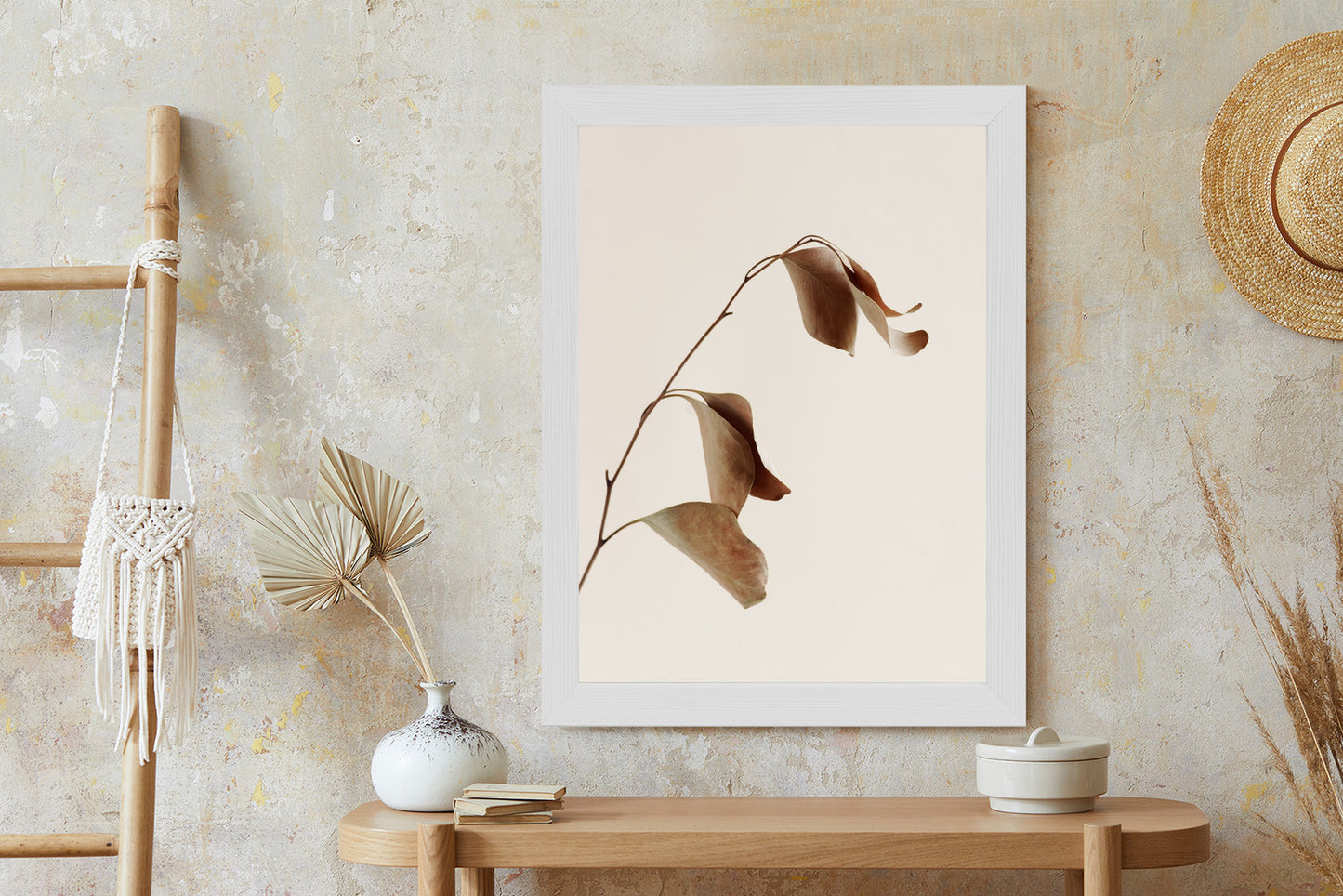 Poster Beiger Trockener Eukalyptus Rahmen Holz Mit Passepartout Farbe Natürlich