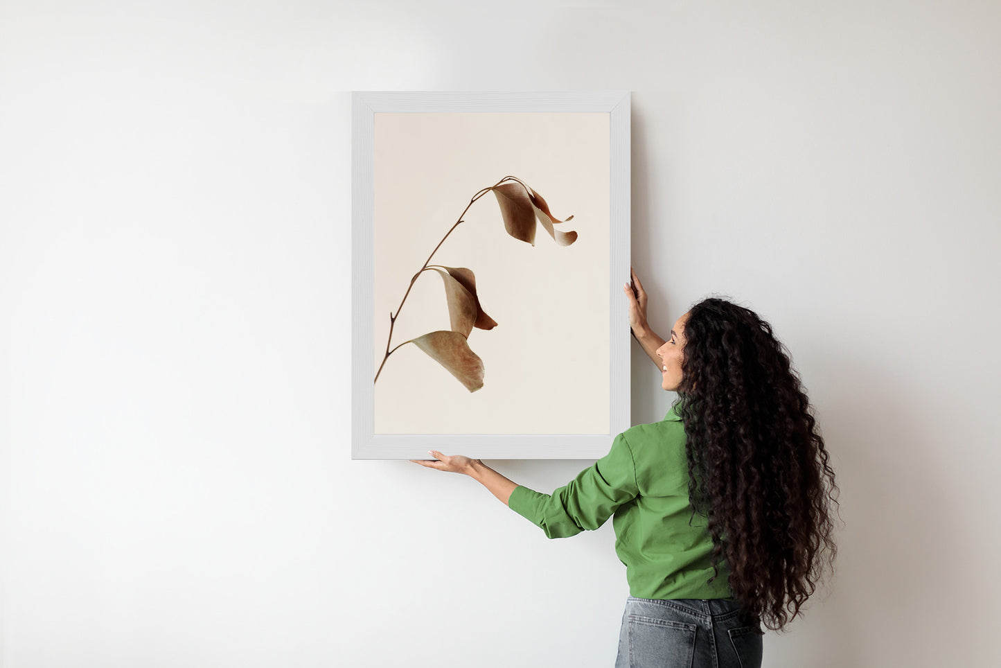 Poster Beiger Trockener Eukalyptus Rahmen Holz Mit Passepartout Farbe Natürlich