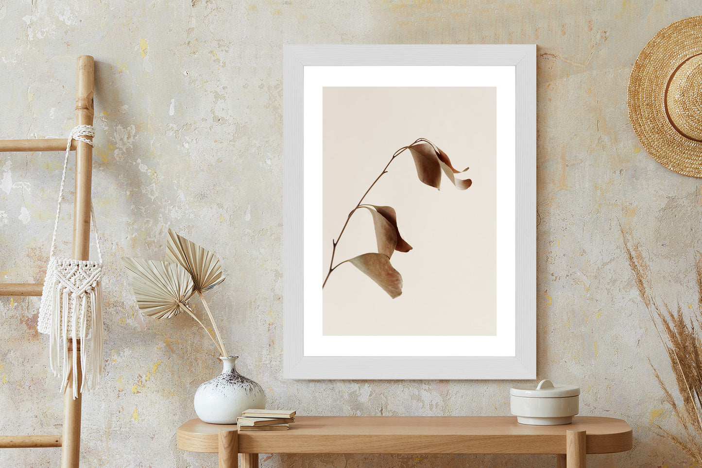 Poster Beiger Trockener Eukalyptus Rahmen Holz Mit Passepartout Farbe Natürlich