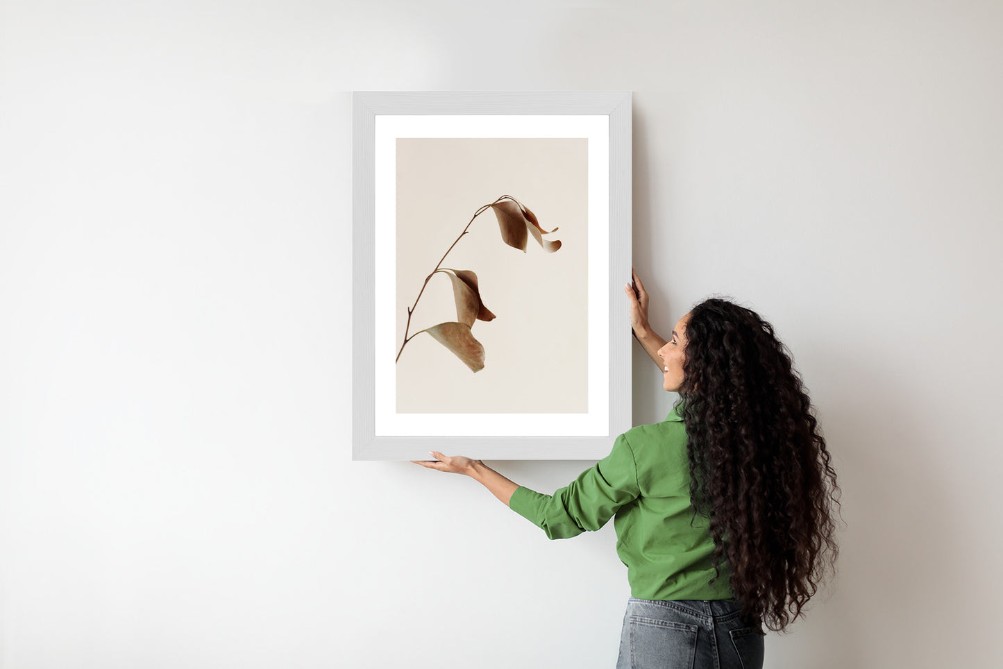 Poster Beiger Trockener Eukalyptus Rahmen Holz Mit Passepartout Farbe Natürlich