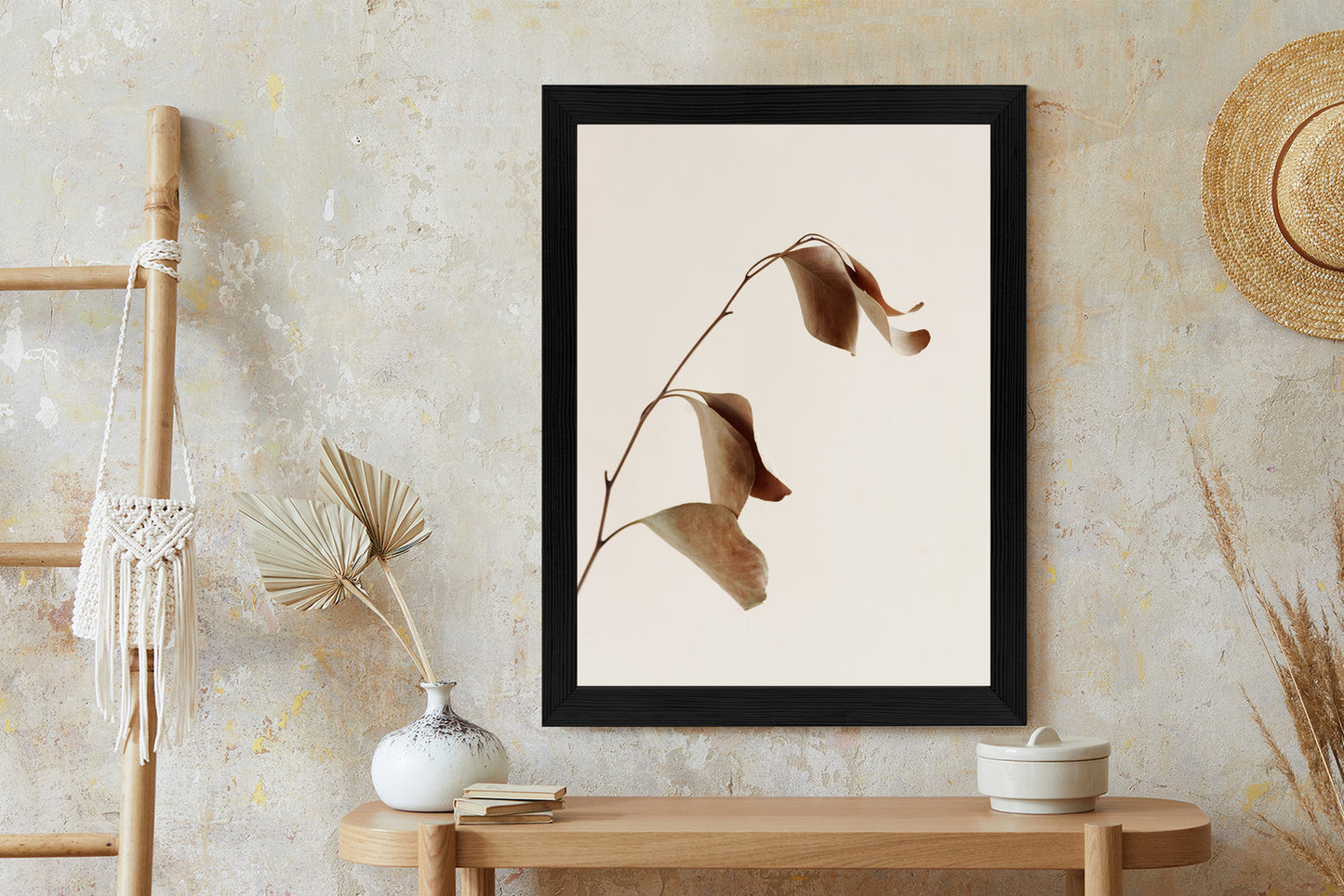Poster Beiger Trockener Eukalyptus Rahmen Holz Mit Passepartout Farbe Natürlich