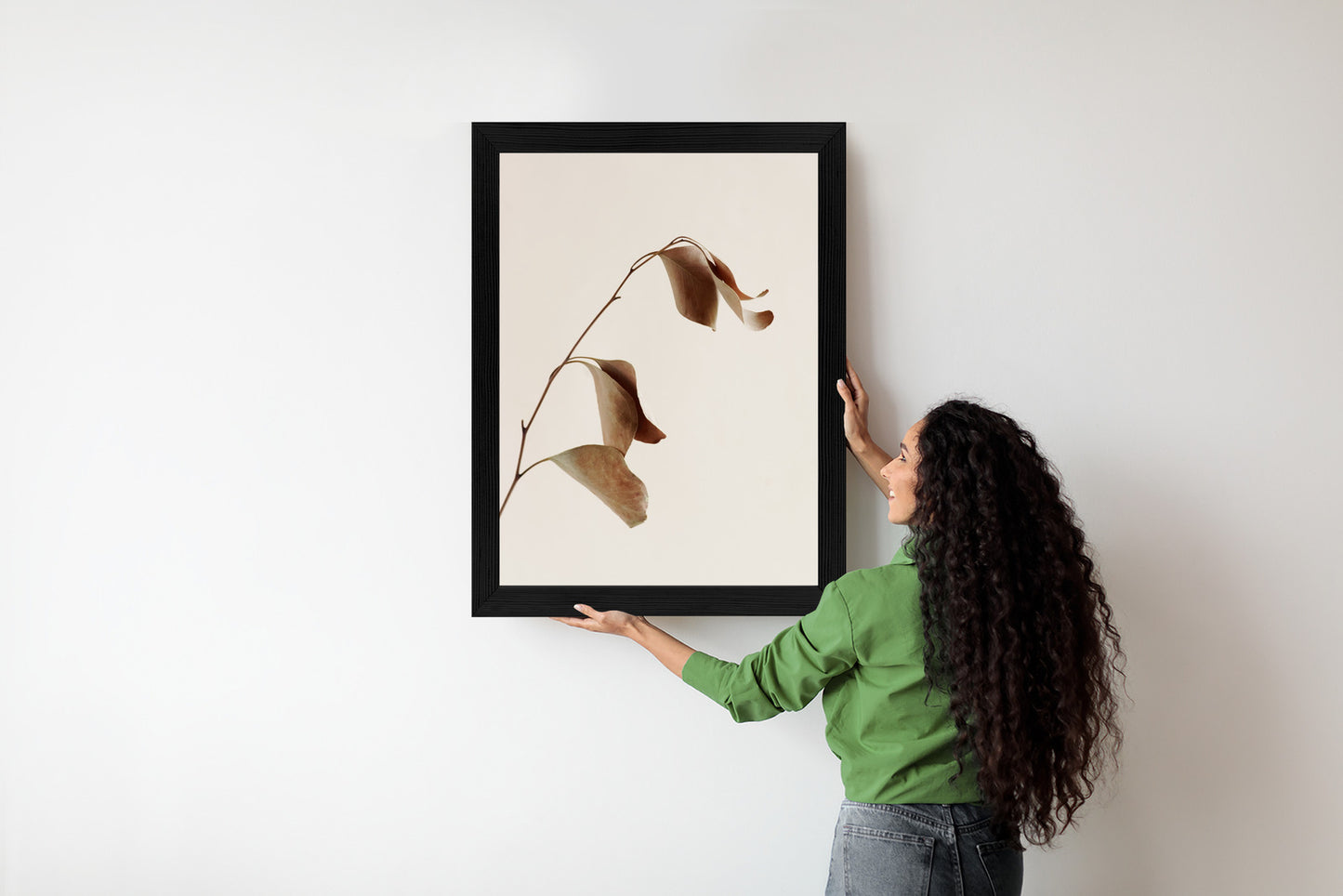 Poster Beiger Trockener Eukalyptus Rahmen Holz Mit Passepartout Farbe Natürlich