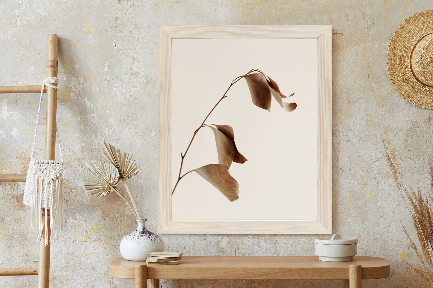 Poster Beiger Trockener Eukalyptus Rahmen Holz Mit Passepartout Farbe Natürlich