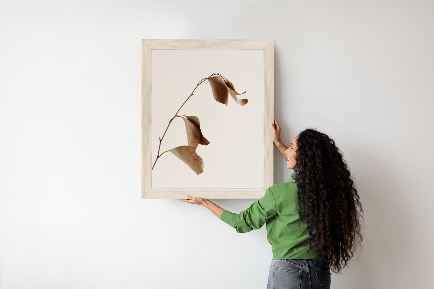Poster Beiger Trockener Eukalyptus Rahmen Holz Mit Passepartout Farbe Natürlich