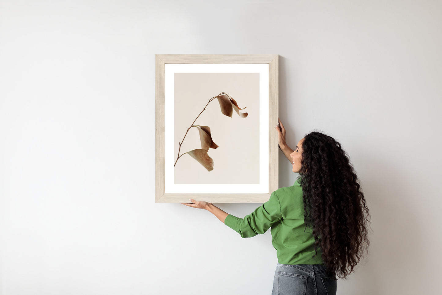 Poster Beiger Trockener Eukalyptus Rahmen Holz Mit Passepartout Farbe Natürlich