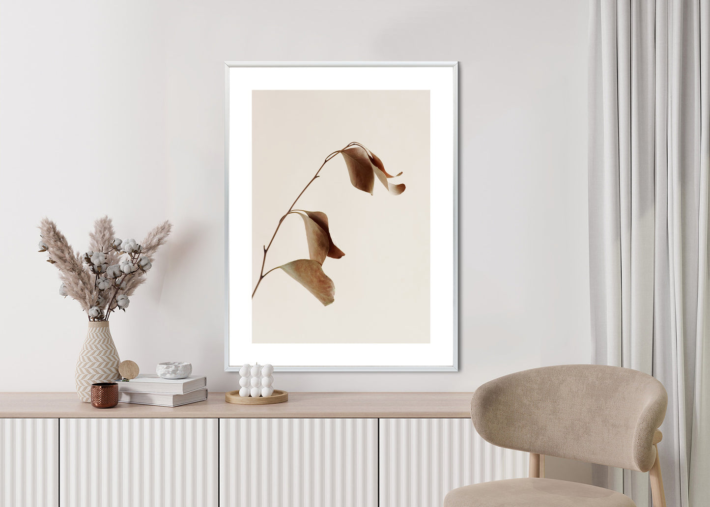 Poster Beiger Trockener Eukalyptus Rahmen Holz Mit Passepartout Farbe Natürlich