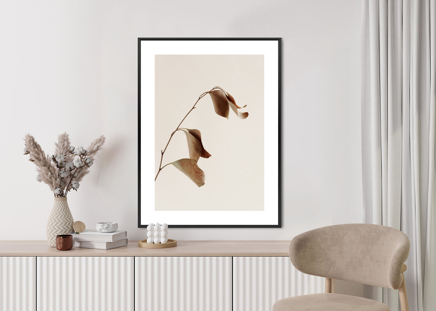 Poster Beiger Trockener Eukalyptus Rahmen Holz Mit Passepartout Farbe Natürlich
