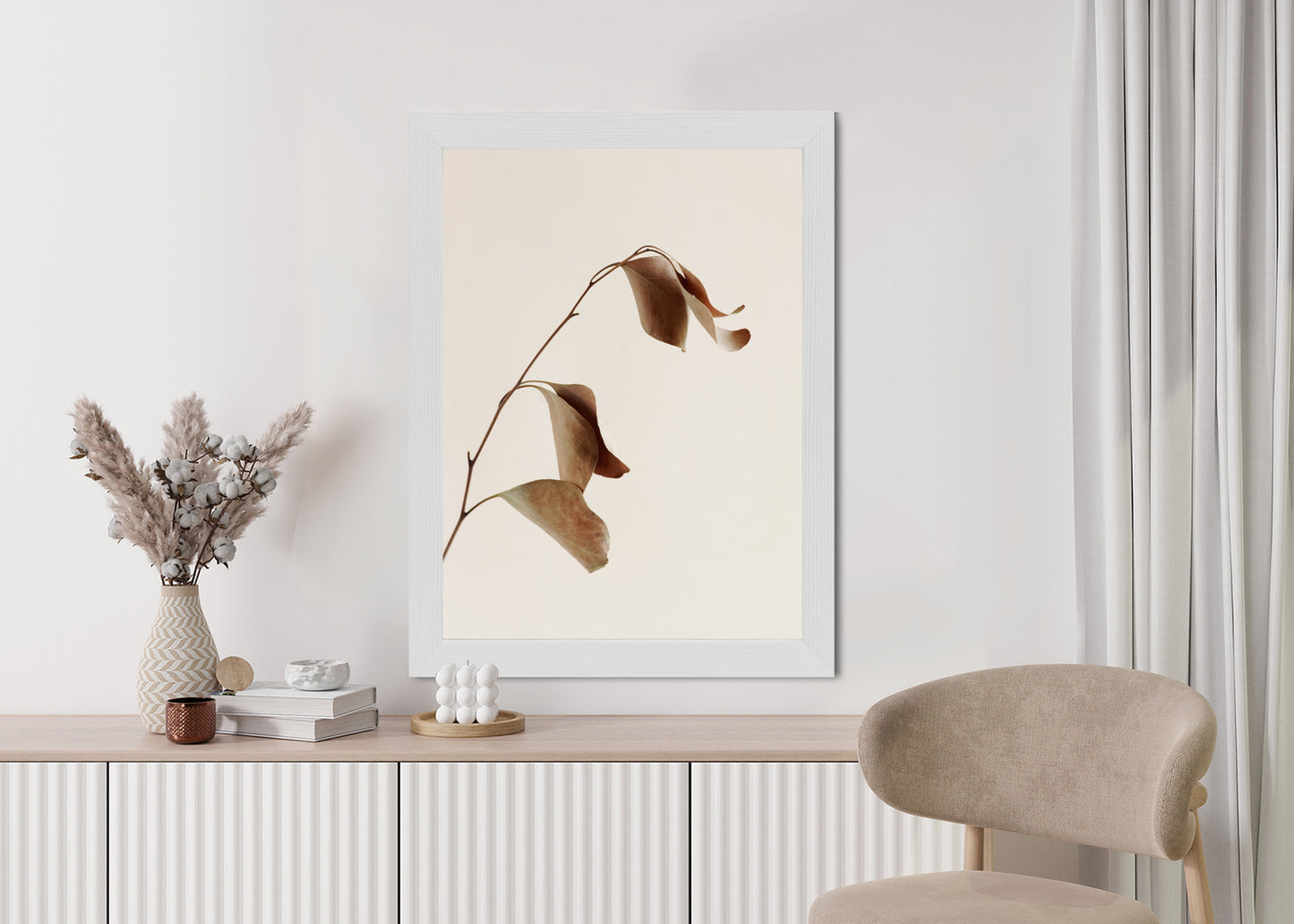 Poster Beiger Trockener Eukalyptus Rahmen Holz Mit Passepartout Farbe Natürlich