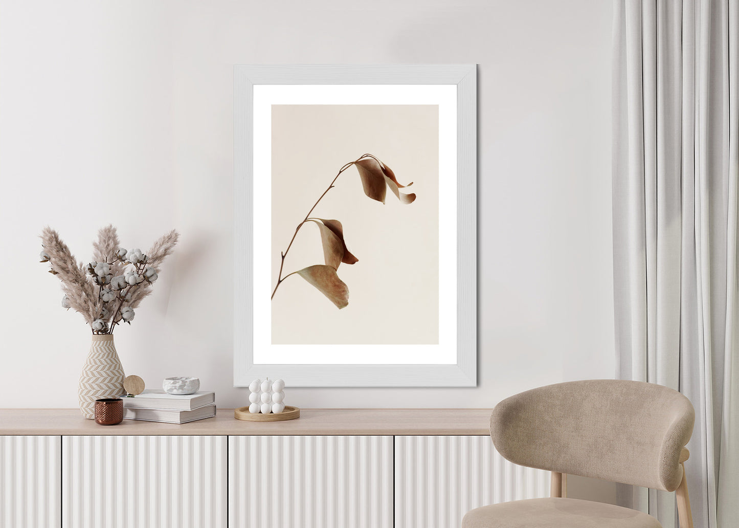 Poster Beiger Trockener Eukalyptus Rahmen Holz Mit Passepartout Farbe Natürlich