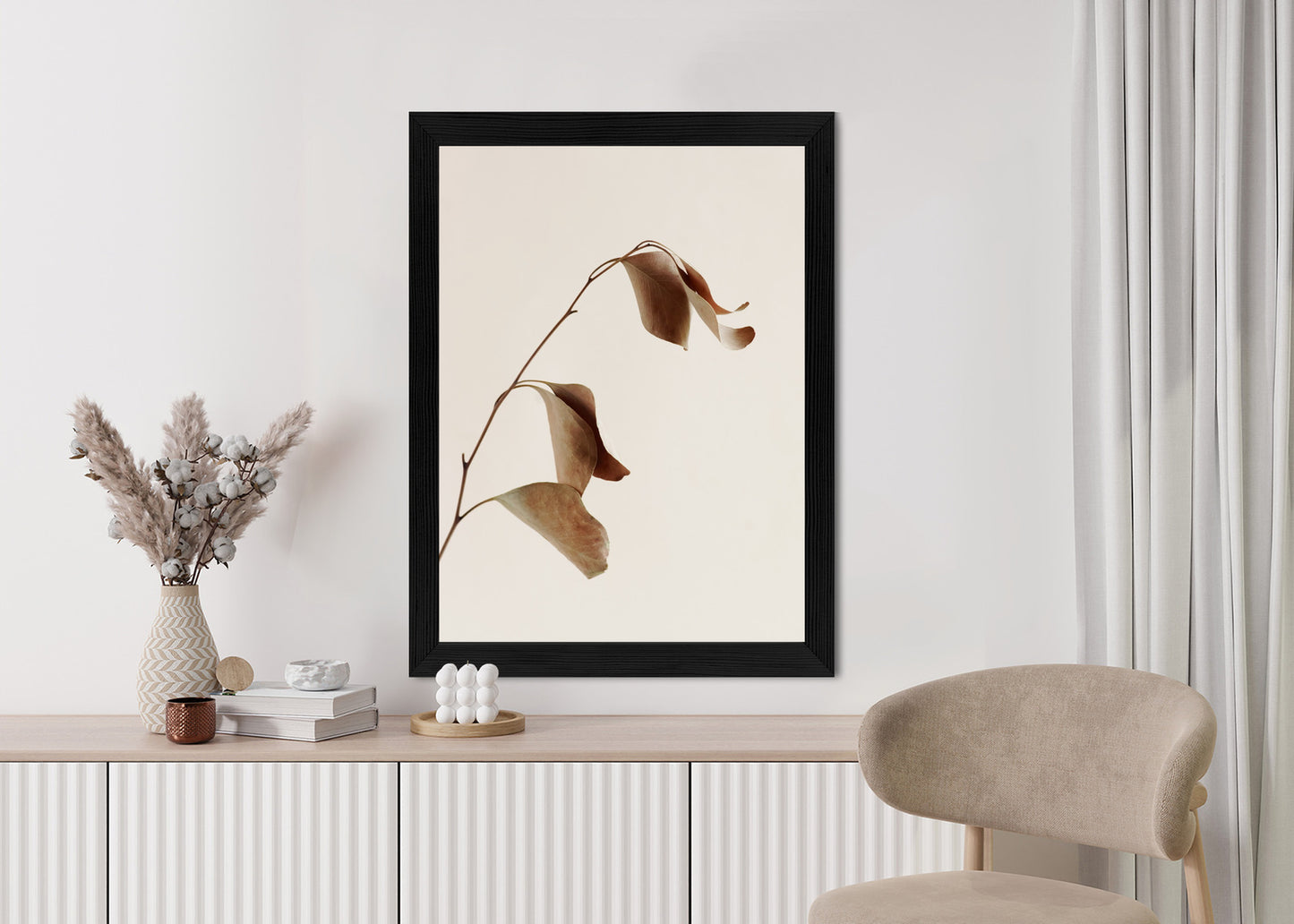 Poster Beiger Trockener Eukalyptus Rahmen Holz Mit Passepartout Farbe Natürlich