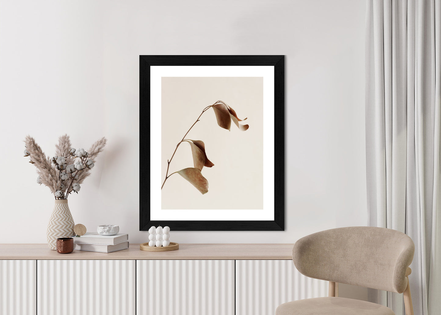 Poster Beiger Trockener Eukalyptus Rahmen Holz Mit Passepartout Farbe Natürlich