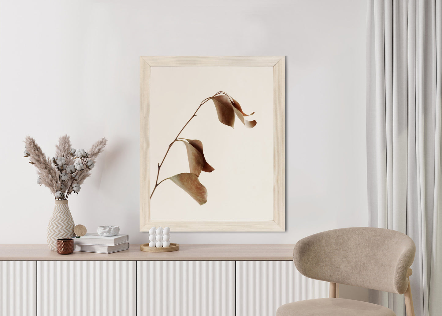 Poster Beiger Trockener Eukalyptus Rahmen Holz Mit Passepartout Farbe Natürlich