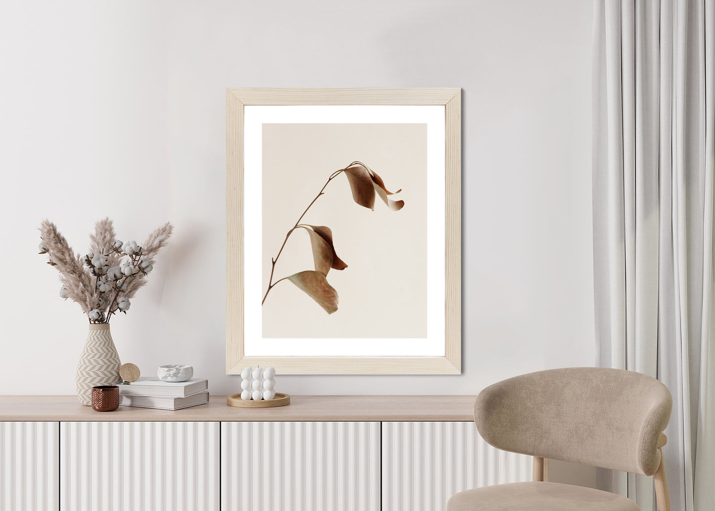 Poster Beiger Trockener Eukalyptus Rahmen Holz Mit Passepartout Farbe Natürlich