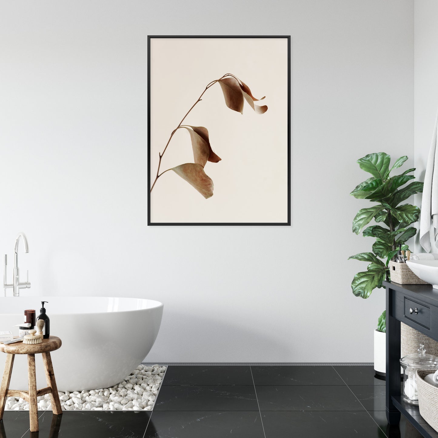 Poster Beiger Trockener Eukalyptus Rahmen Holz Mit Passepartout Farbe Natürlich