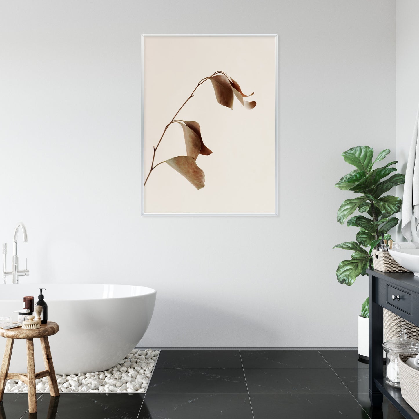 Poster Beiger Trockener Eukalyptus Rahmen Holz Mit Passepartout Farbe Natürlich