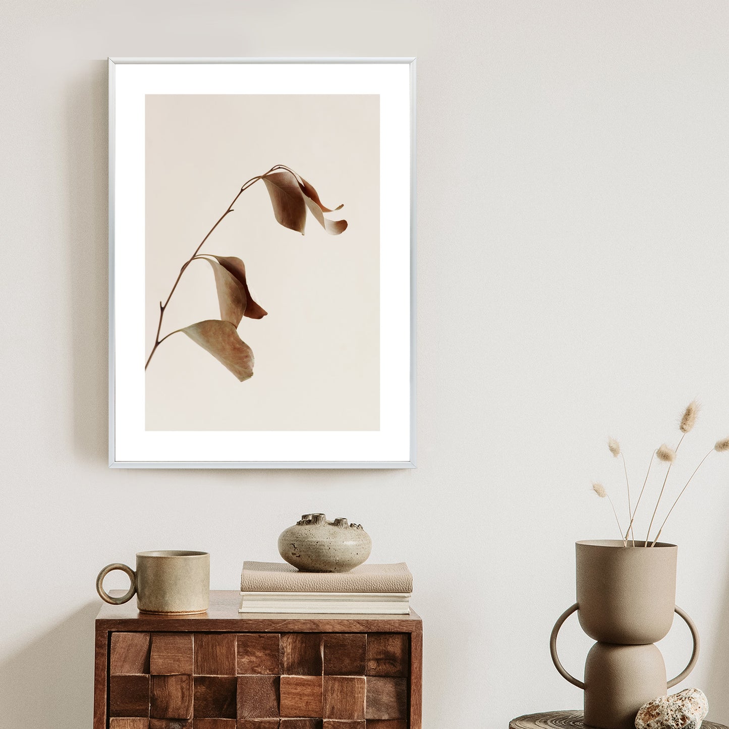 Poster Beiger Trockener Eukalyptus Rahmen Holz Mit Passepartout Farbe Natürlich