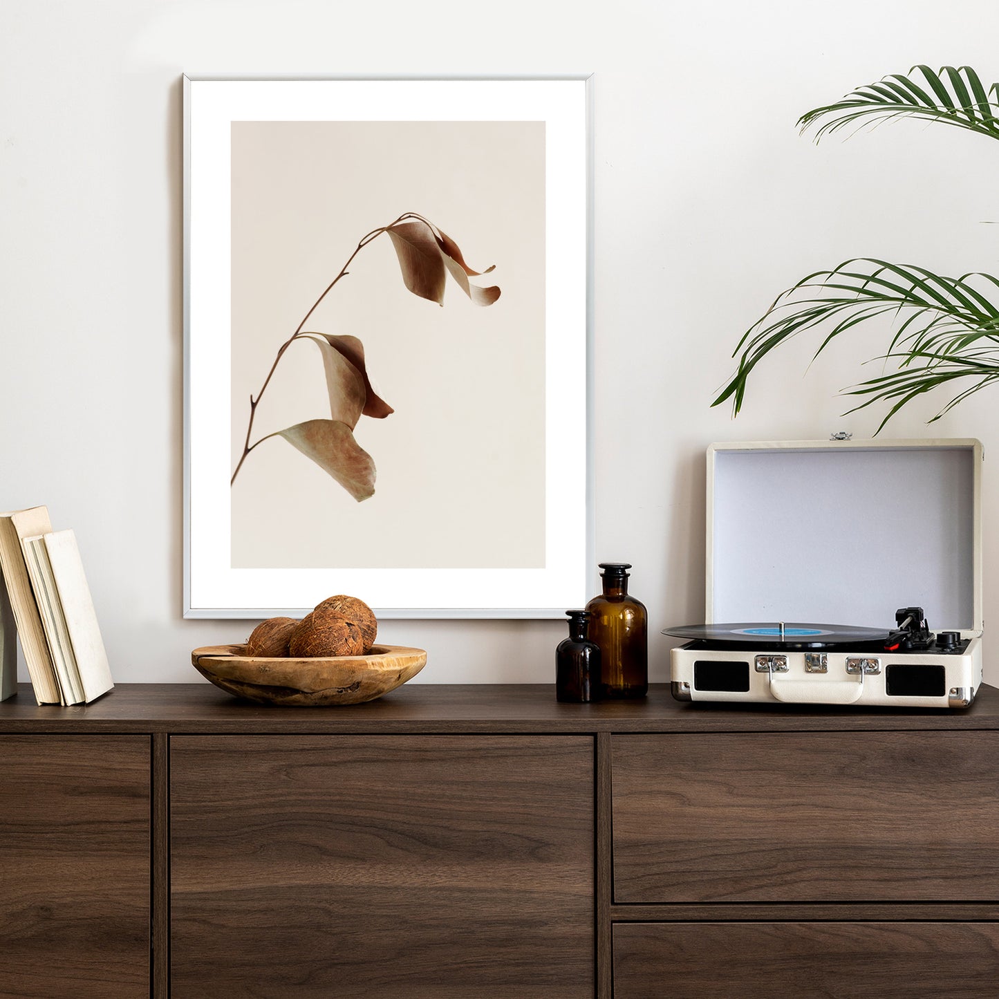 Poster Beiger Trockener Eukalyptus Rahmen Holz Mit Passepartout Farbe Natürlich