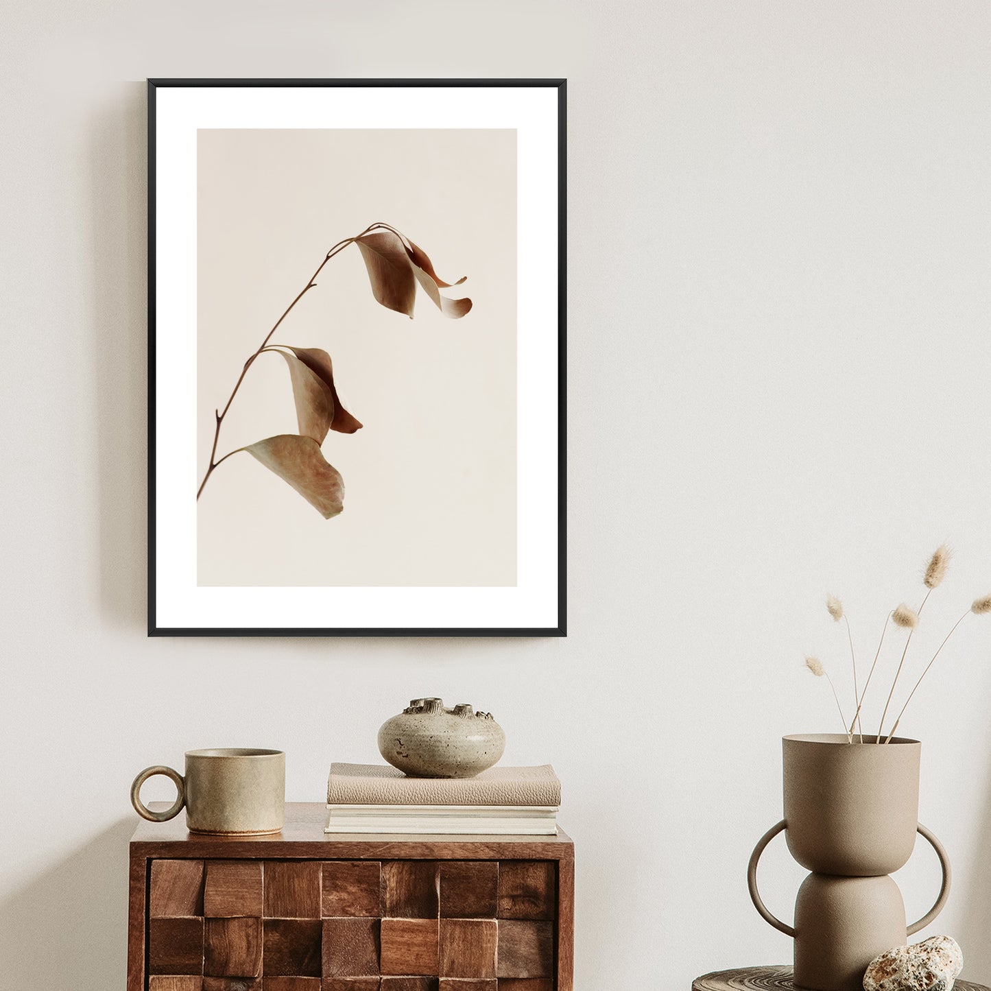 Poster Beiger Trockener Eukalyptus Rahmen Holz Mit Passepartout Farbe Natürlich