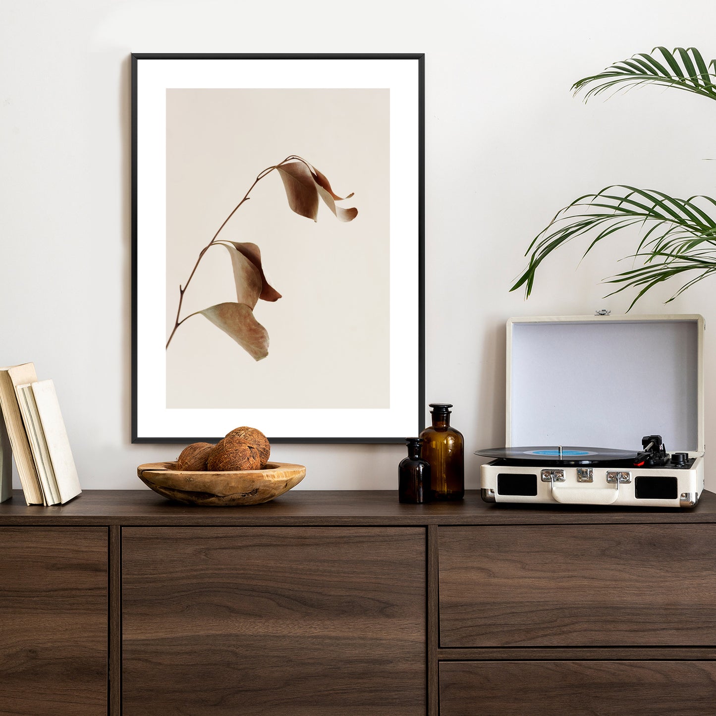 Poster Beiger Trockener Eukalyptus Rahmen Holz Mit Passepartout Farbe Natürlich