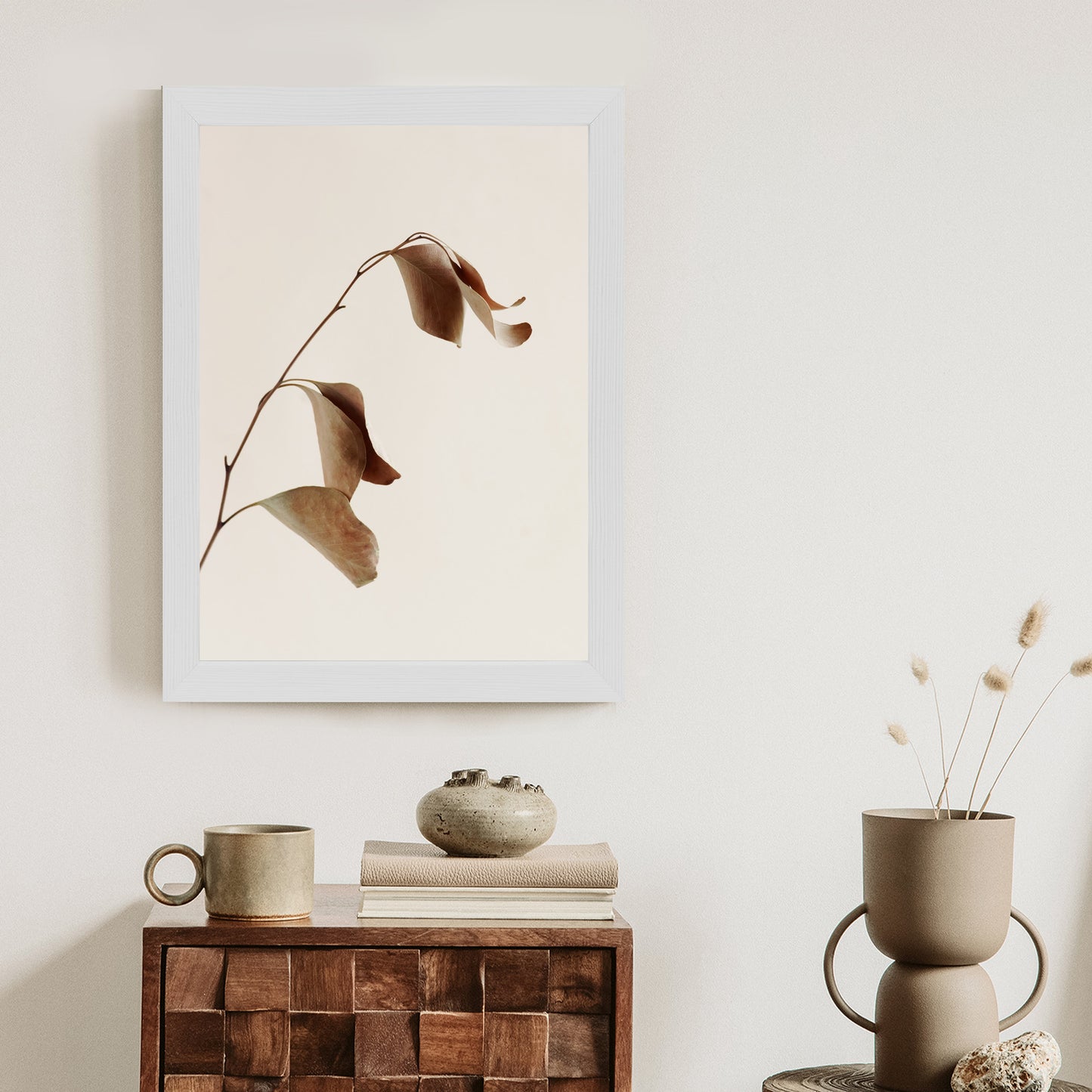 Poster Beiger Trockener Eukalyptus Rahmen Holz Mit Passepartout Farbe Natürlich