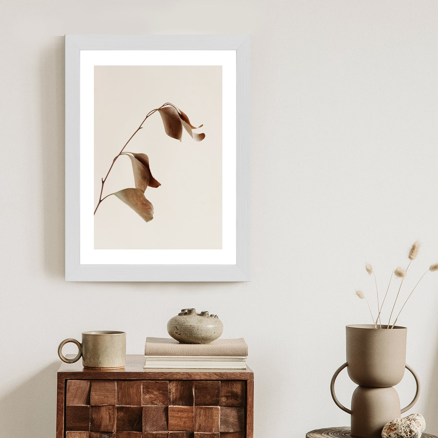 Poster Beiger Trockener Eukalyptus Rahmen Holz Mit Passepartout Farbe Natürlich