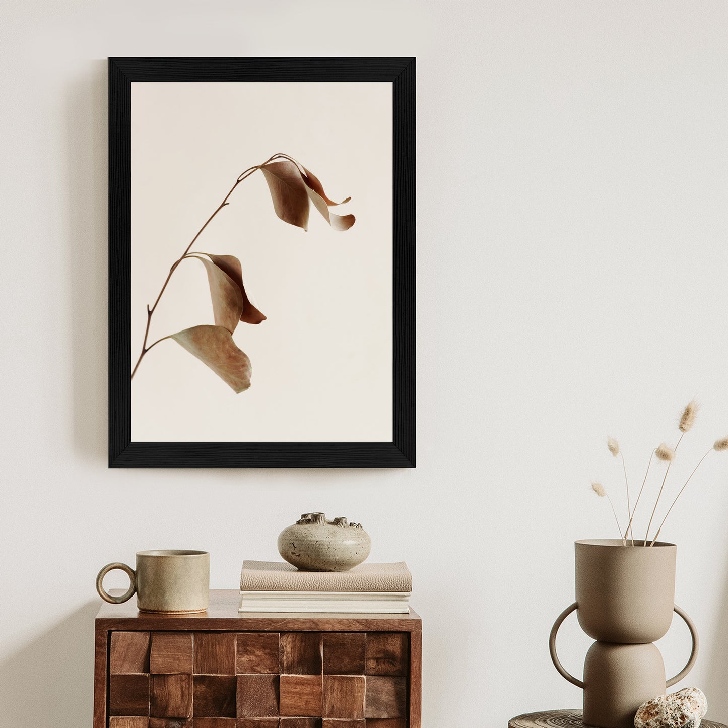 Poster Beiger Trockener Eukalyptus Rahmen Holz Mit Passepartout Farbe Natürlich