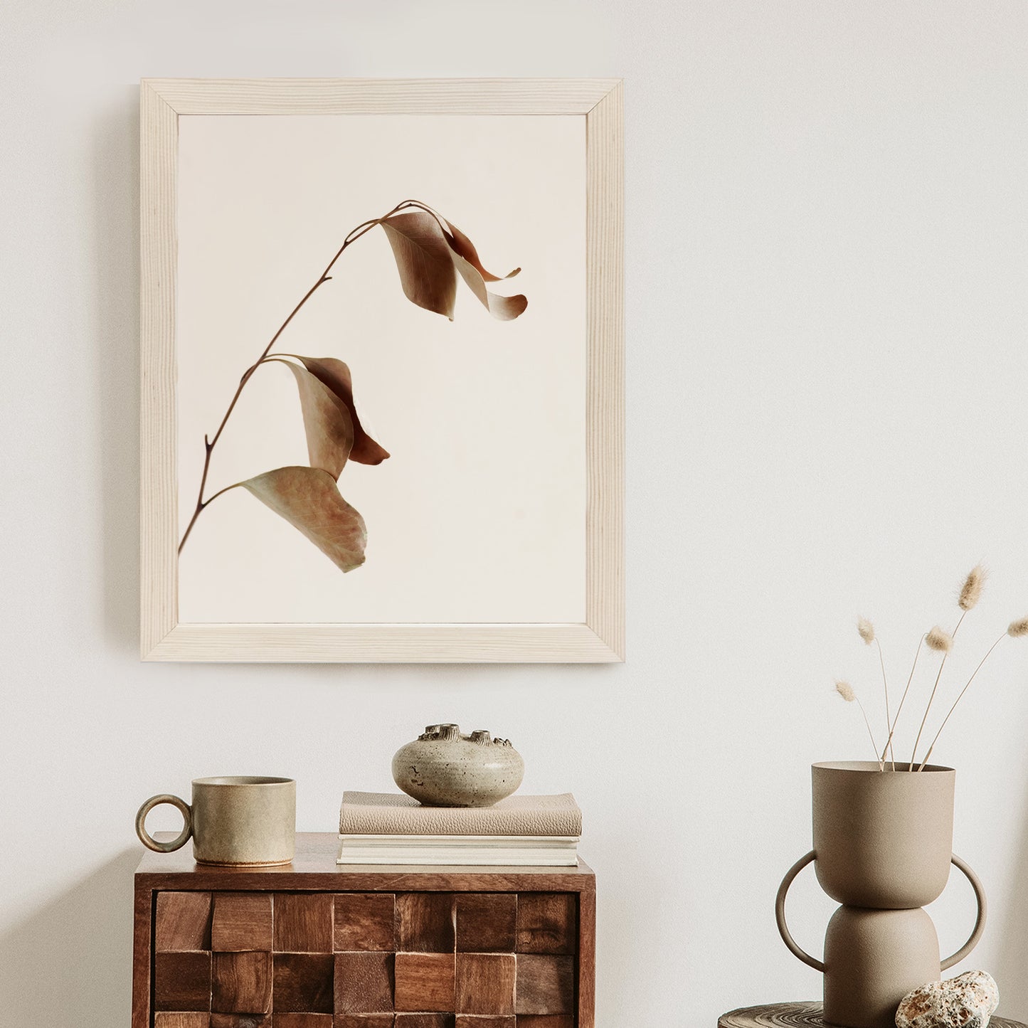 Poster Beiger Trockener Eukalyptus Rahmen Holz Mit Passepartout Farbe Natürlich