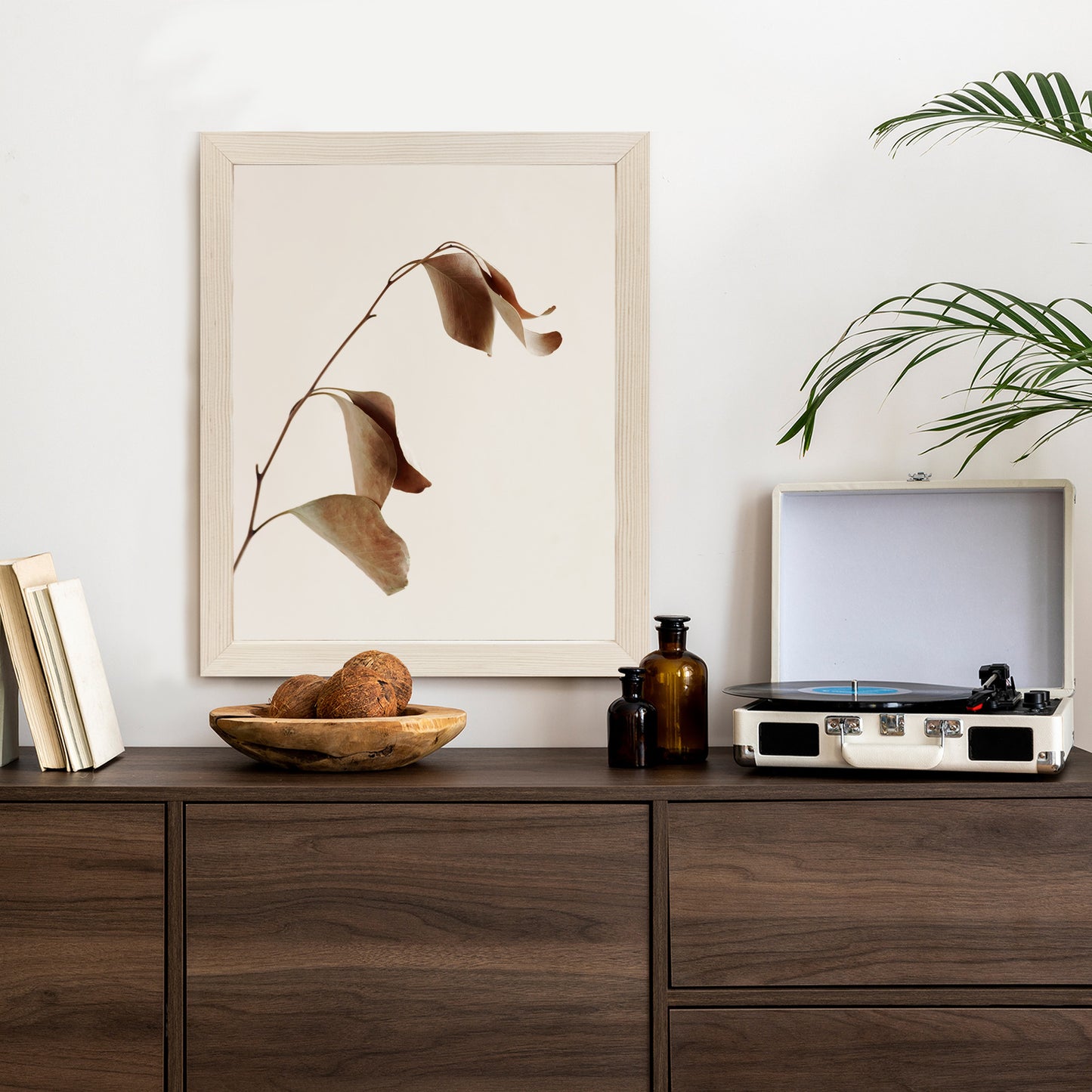 Poster Beiger Trockener Eukalyptus Rahmen Holz Mit Passepartout Farbe Natürlich
